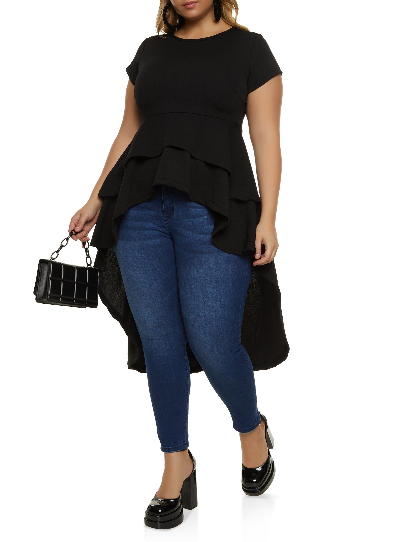 Plus Size Crew Neck Tiered High Low Top sold by Rainbow
