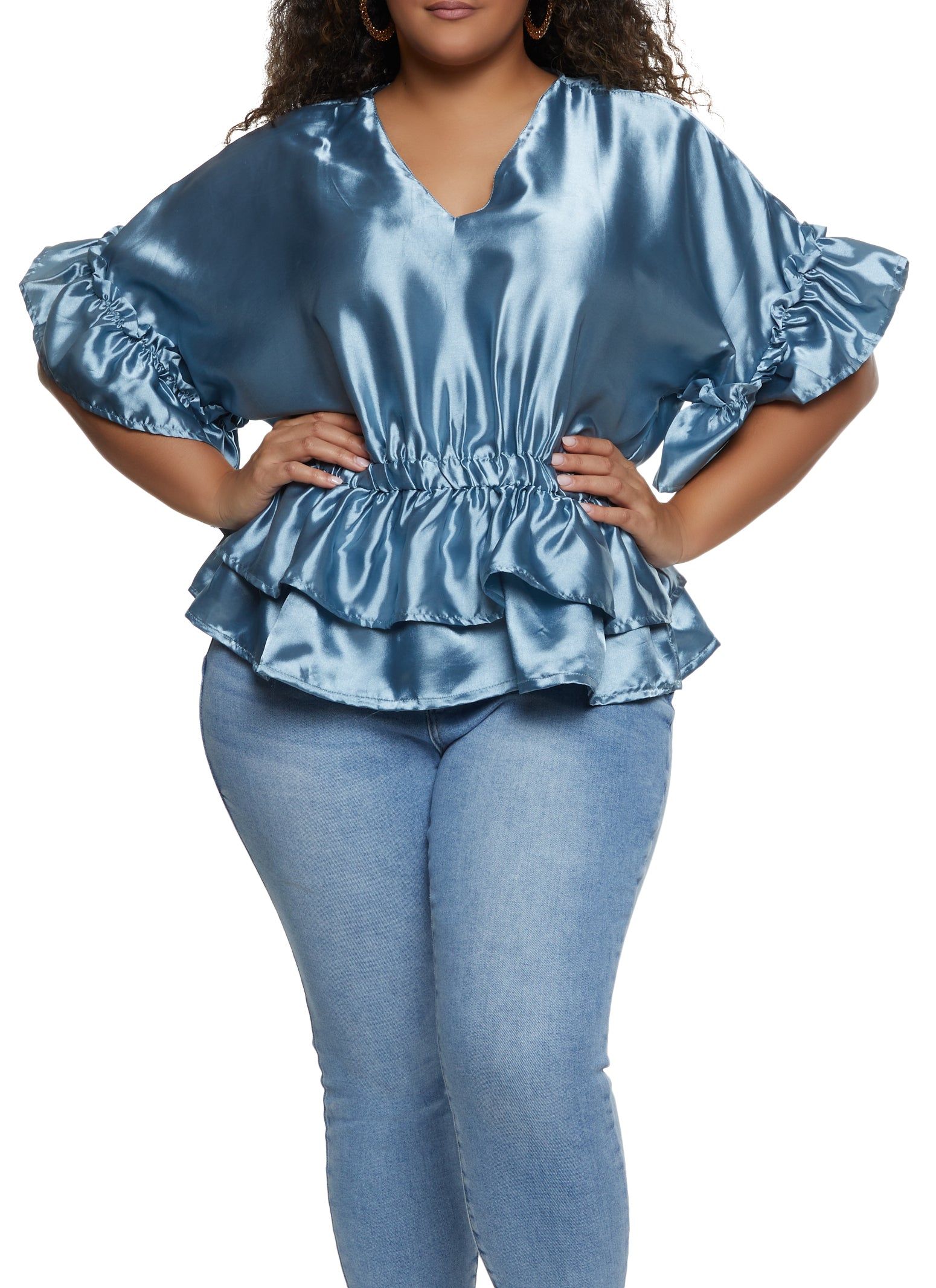 Plus Size Ruffled Satin Blouse sold by Rainbow