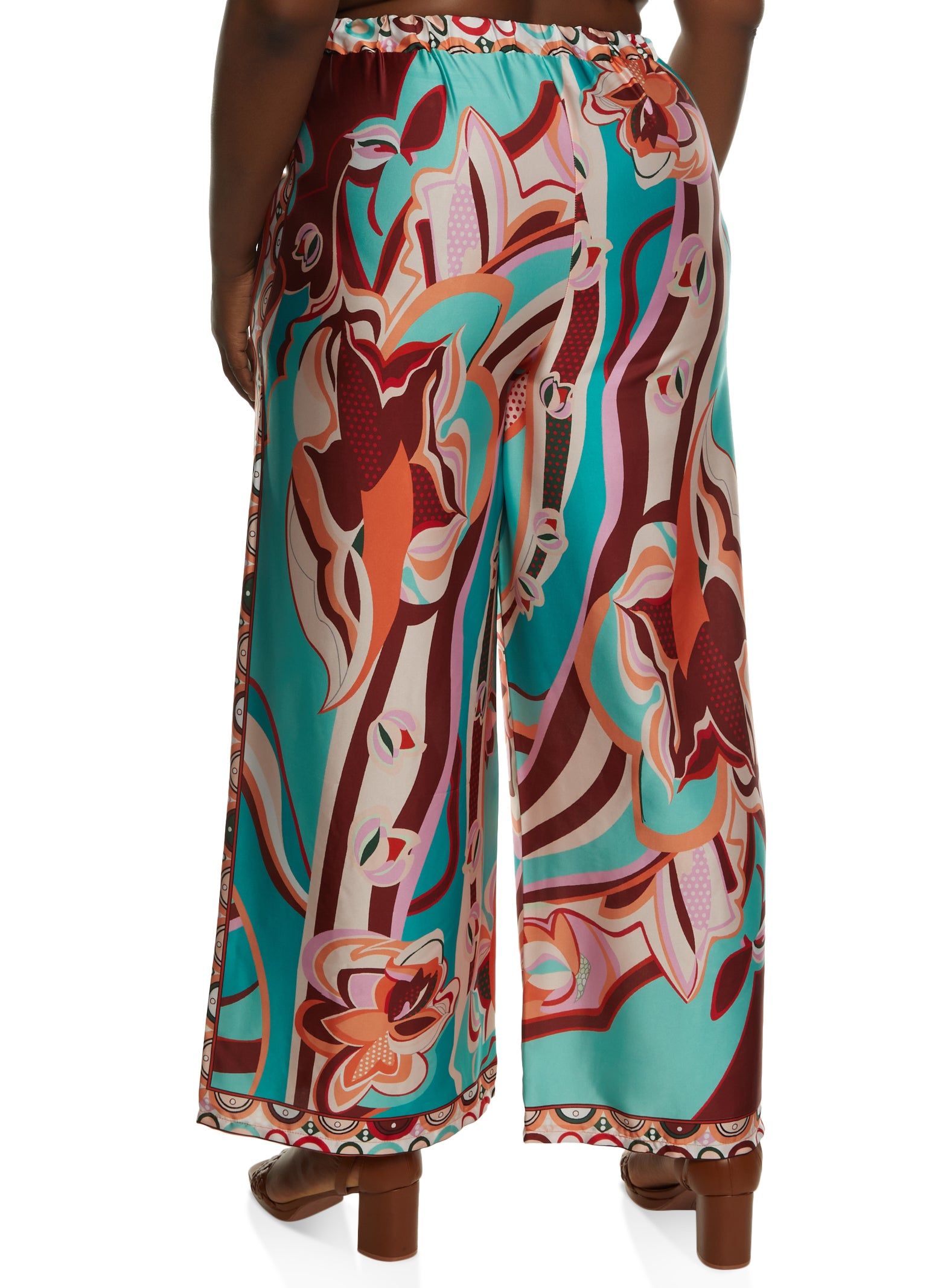 Plus Size Satin Floral Print Wide Leg Pants sold by Rainbow product image thumbnail 2
