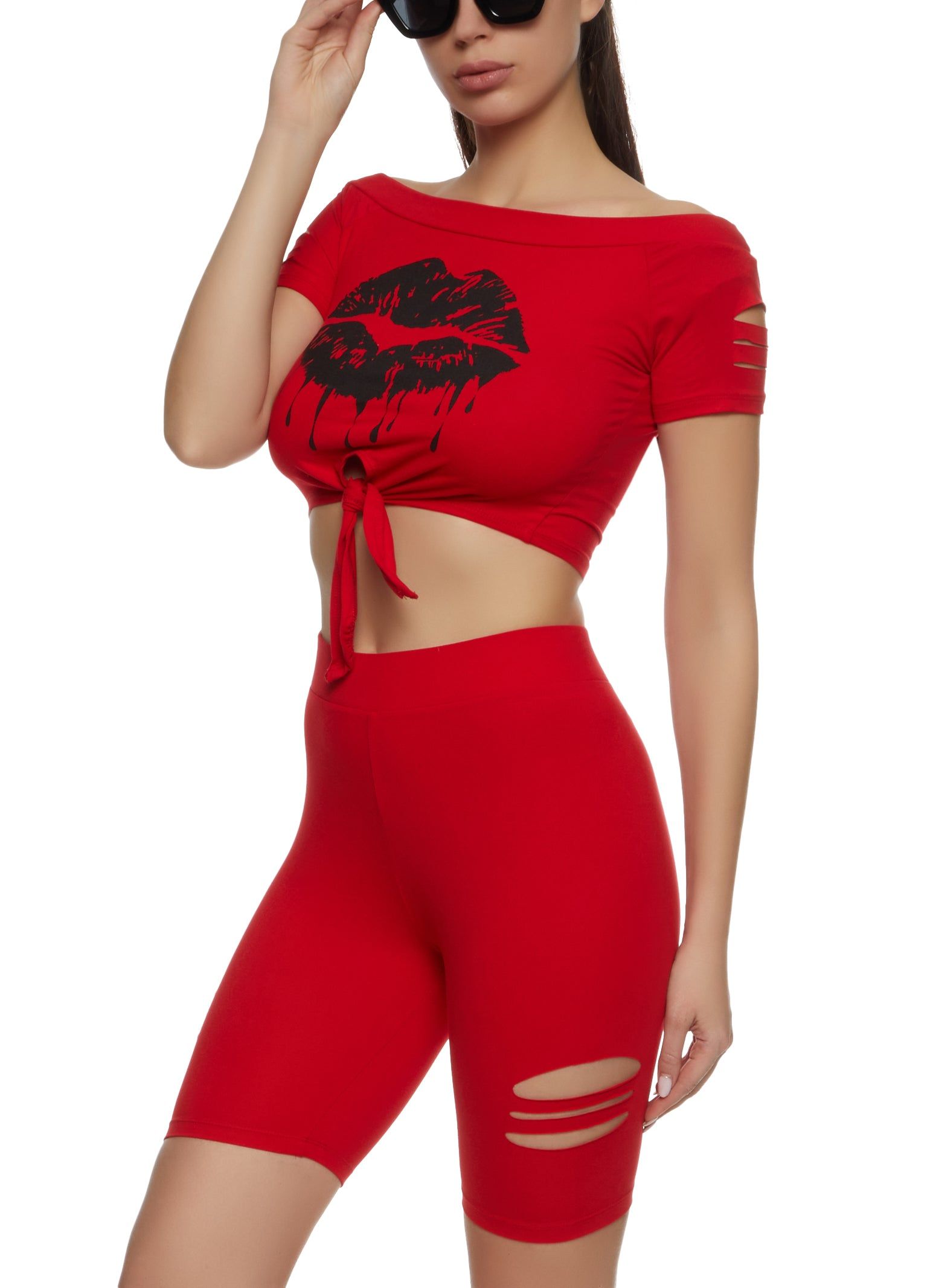 Lips Tie Front Laser Cut Graphic Tee sold by Rainbow product image thumbnail 2