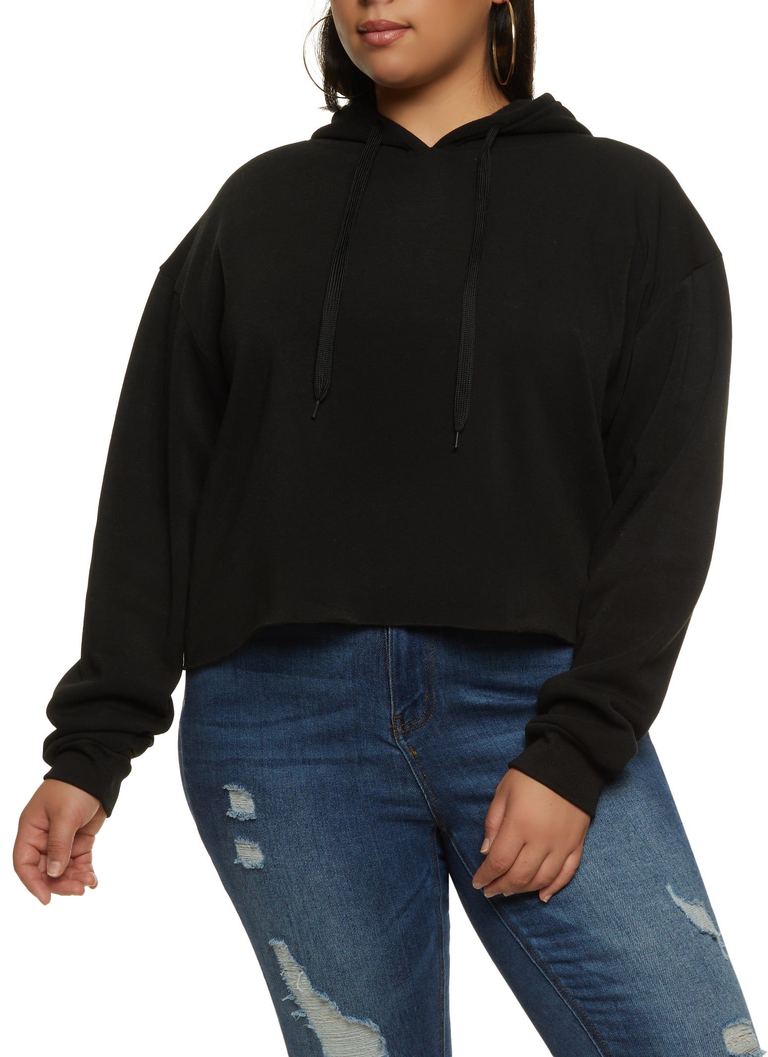 Plus Size Raw Hem Pullover Cropped Hoodie sold by Rainbow