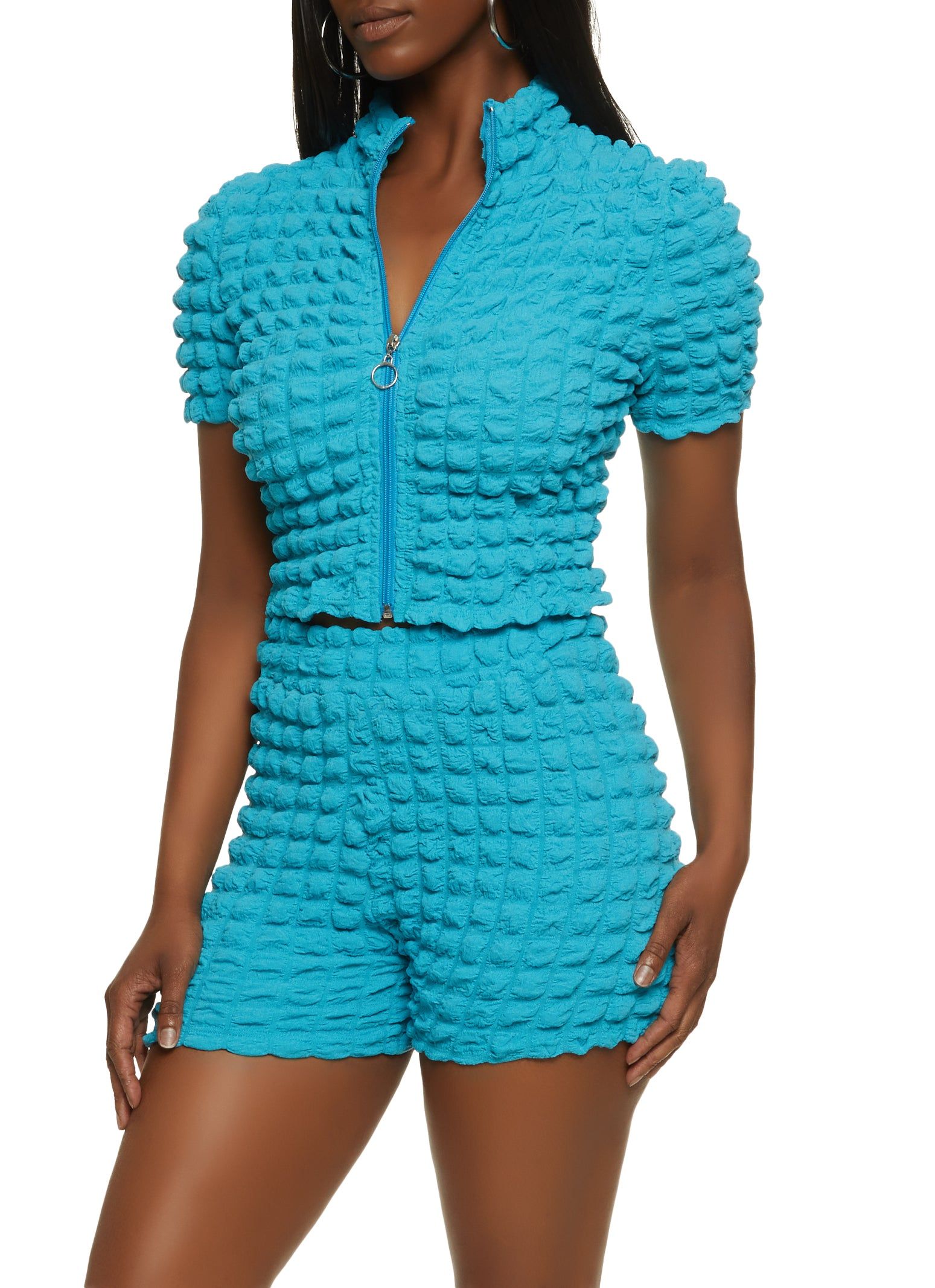 Bubble Knit Zip Up Crop Top and Shorts sold by Rainbow product image thumbnail 2