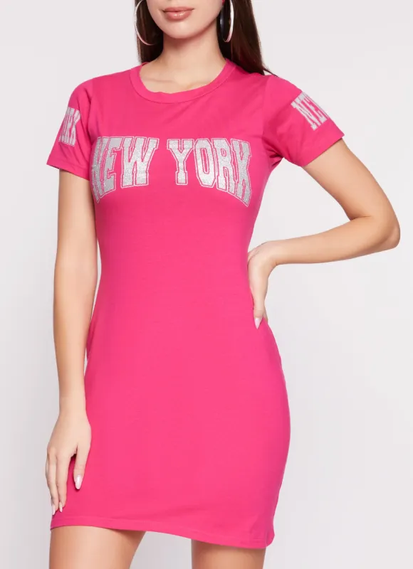 New York Glitter Graphic T Shirt Dress sold by Rainbow