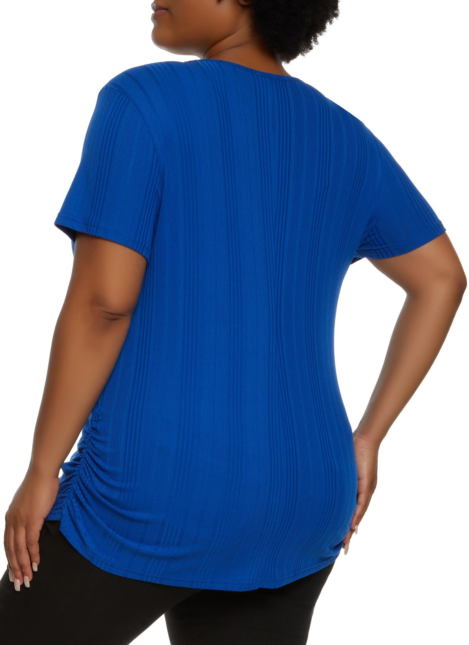 Plus Size Rib Knit Ruched Side Top with Necklace sold by Rainbow product image thumbnail 2