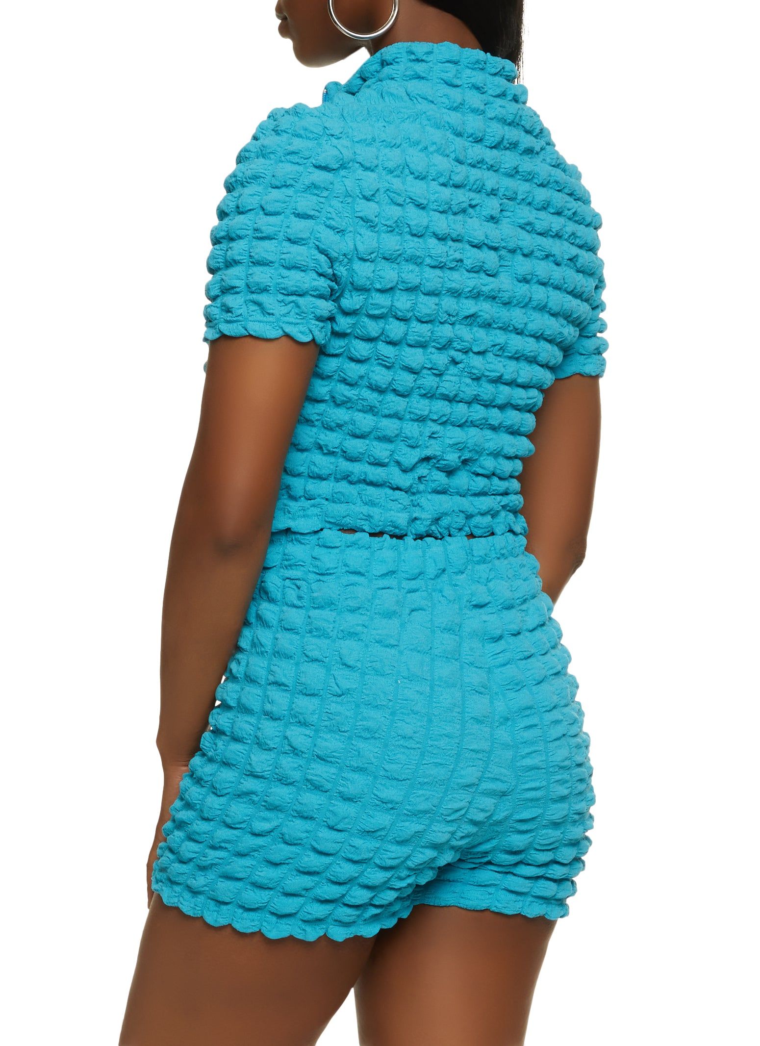 Bubble Knit Zip Up Crop Top and Shorts sold by Rainbow product image thumbnail 3