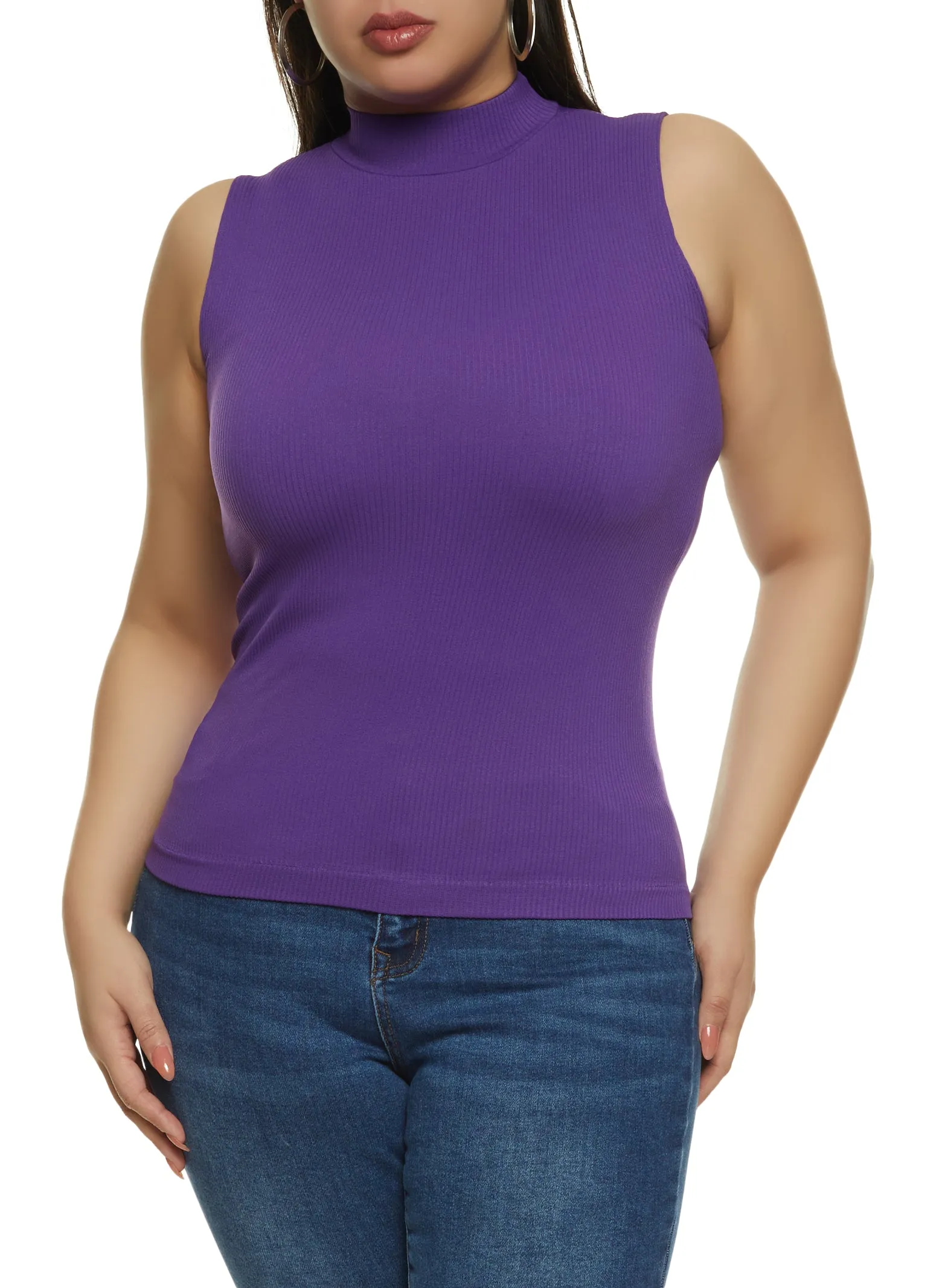 Plus Size Rib Knit Seamless Mock Neck Tank Top sold by Rainbow