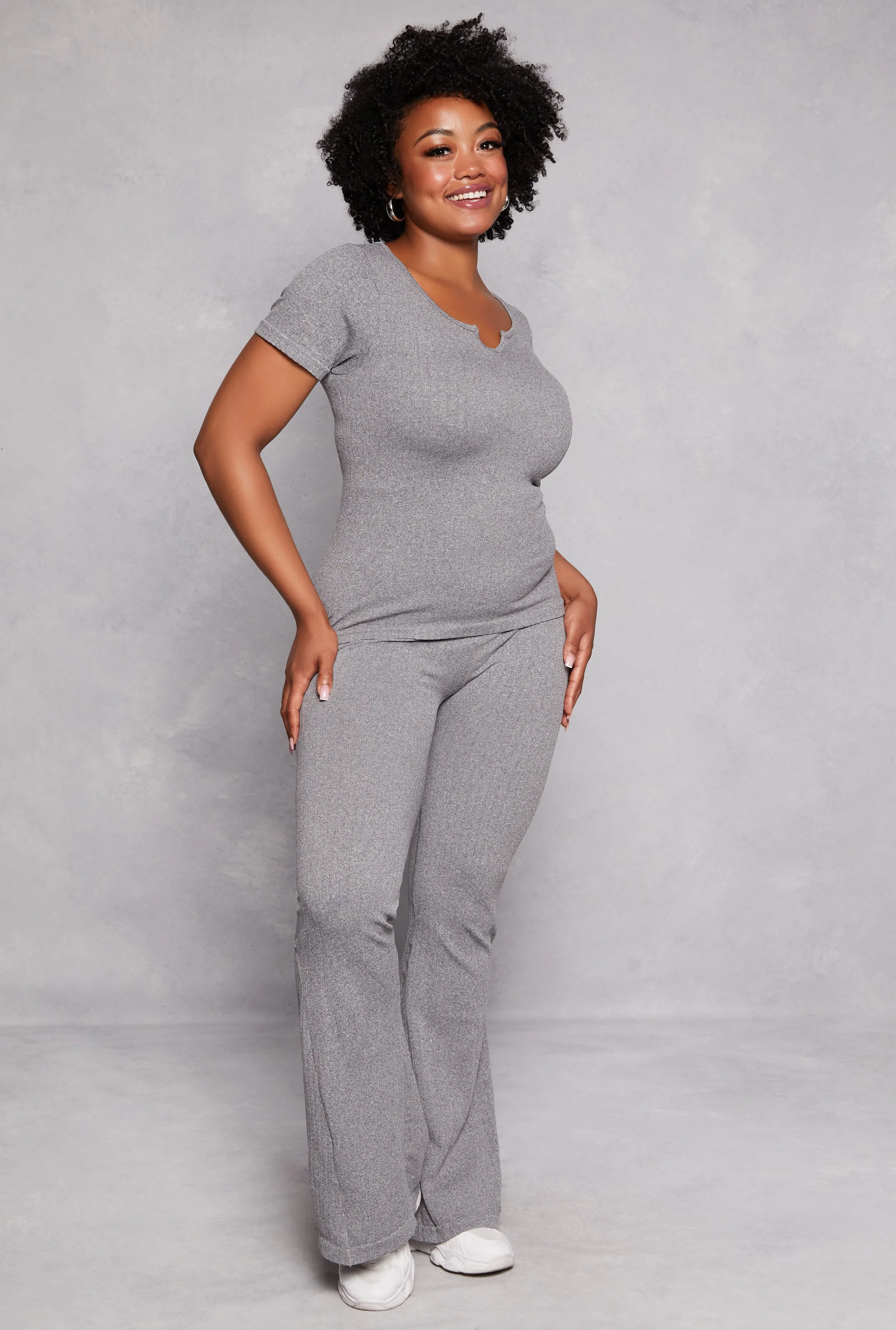 Plus Size Ribbed High Waist Flare Pants sold by Rainbow