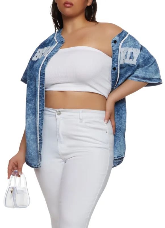 Plus Size Brooklyn 01 Denim Baseball Shirt sold by Rainbow