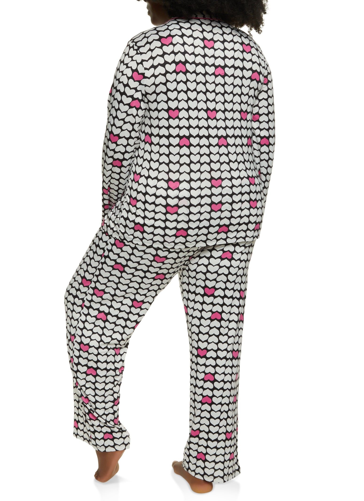 Plus Size Heart Print Long Sleeve Pajama Shirt and Pants sold by Rainbow product image thumbnail 2