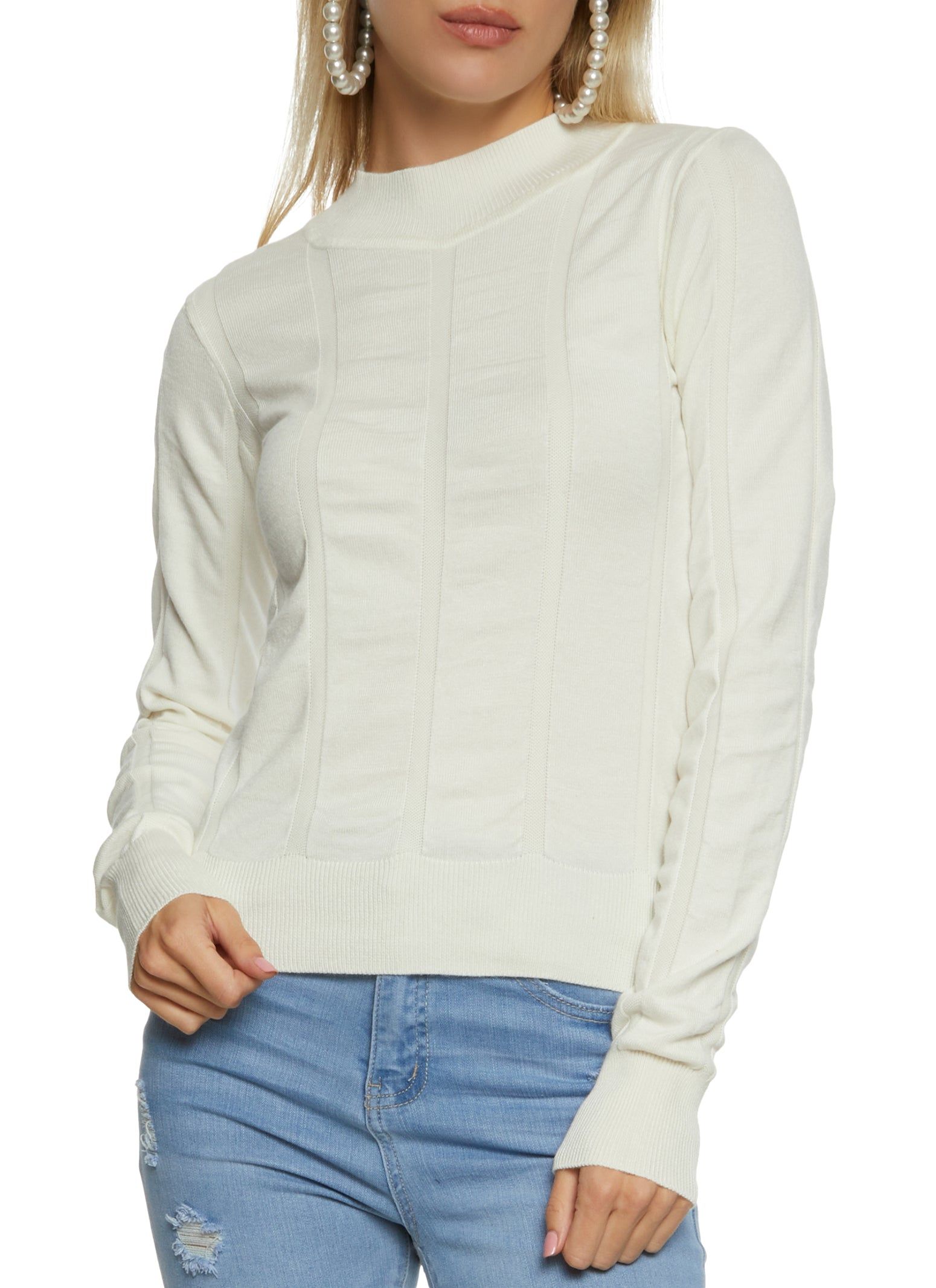 Ribbed Knit Mock Neck Sweater sold by Rainbow