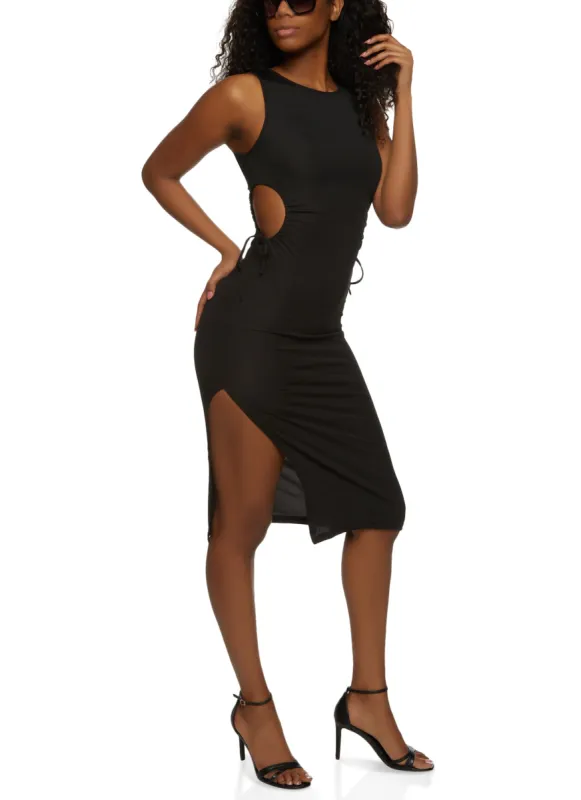 Ribbed Cut Out Detail Midi Tank Dress sold by Rainbow