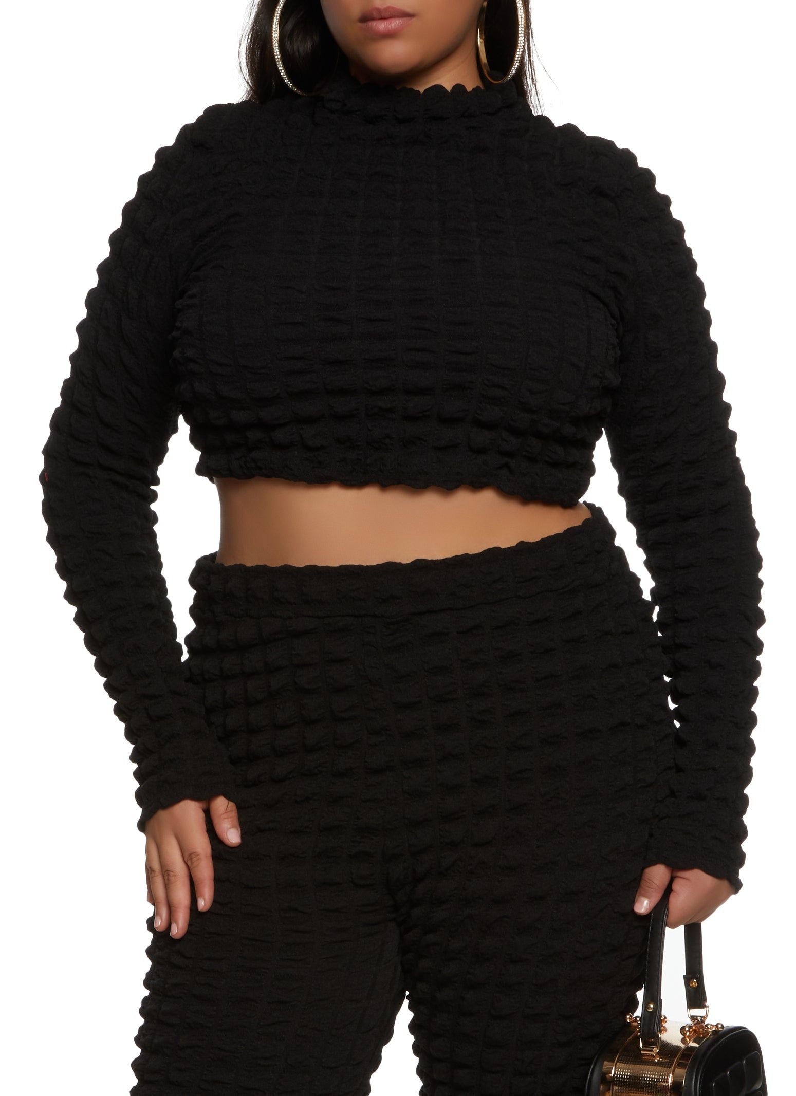Plus Size Bubble Knit Long Sleeve Crop Top sold by Rainbow