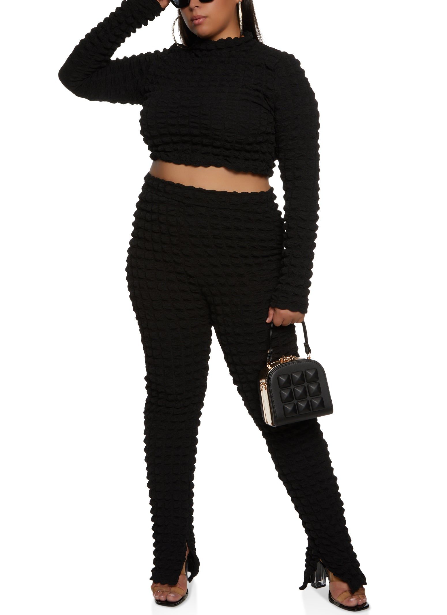 Plus Size Bubble Knit Long Sleeve Crop Top sold by Rainbow product image thumbnail 2