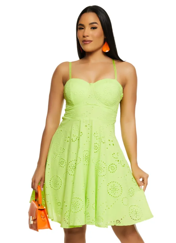 Haute Monde Eyelet Bustier Mini Dress sold by Rainbow