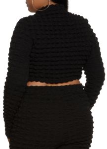 Plus Size Bubble Knit Long Sleeve Crop Top sold by Rainbow