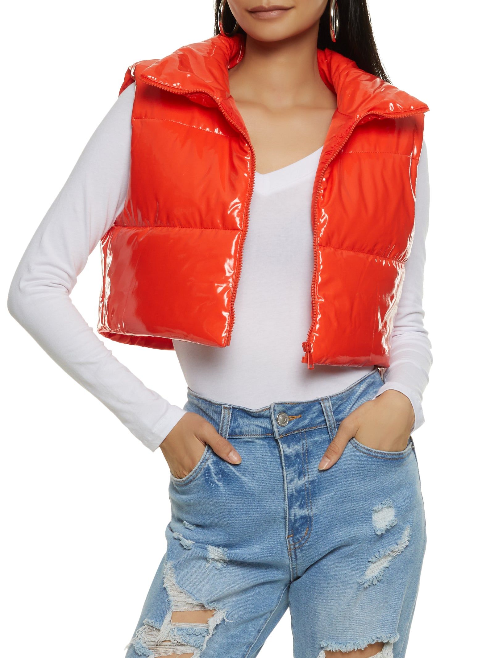 Faux Patent Leather Cropped Puffer Vest sold by Rainbow