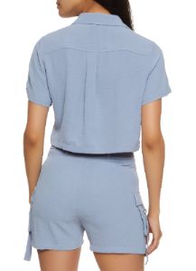 Cargo Pocket Button Front Cropped Shirt sold by Rainbow