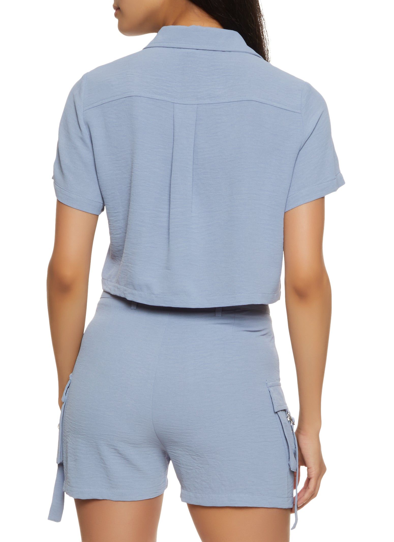 Cargo Pocket Button Front Cropped Shirt sold by Rainbow product image thumbnail 3