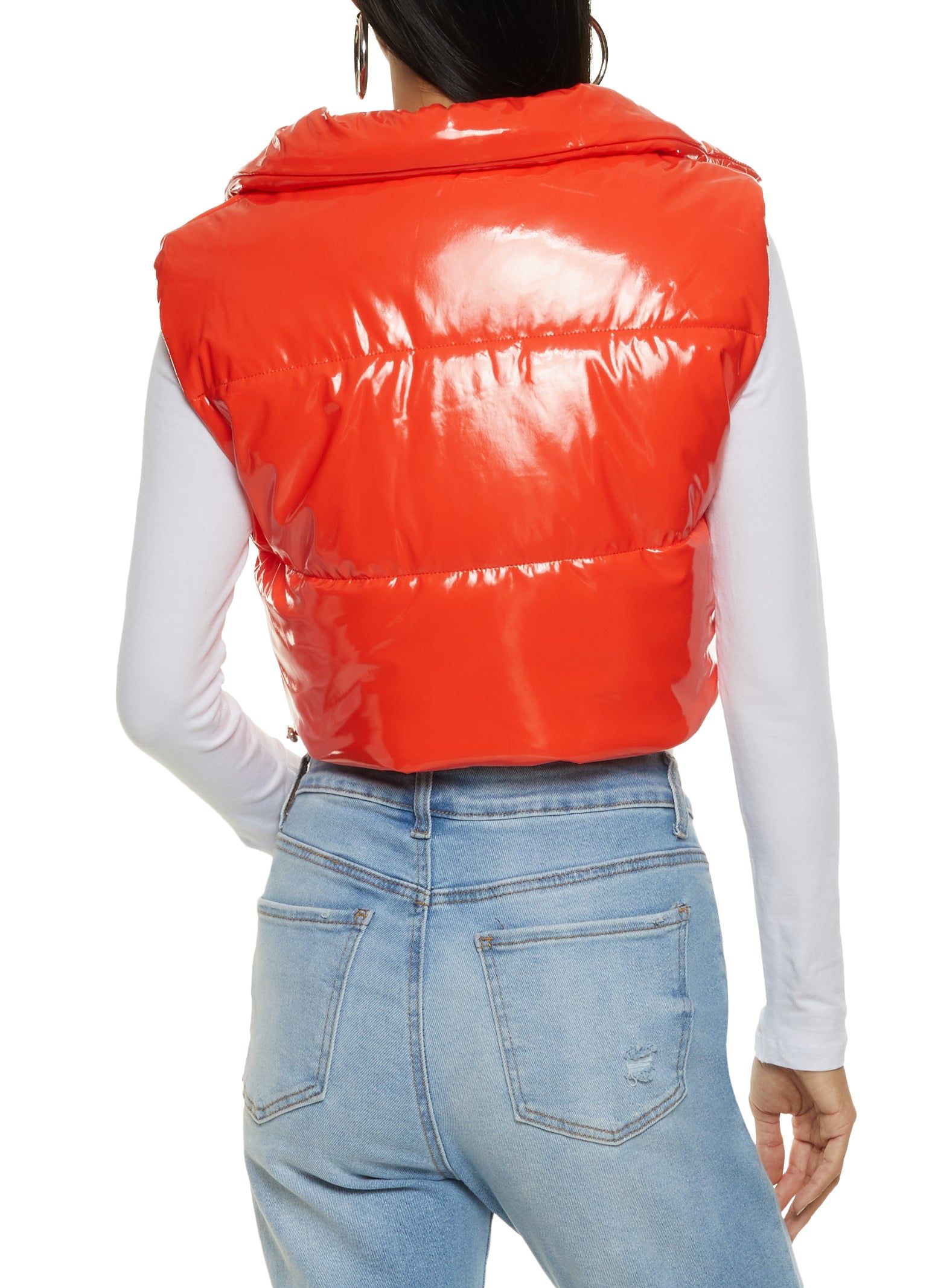 Faux Patent Leather Cropped Puffer Vest sold by Rainbow product image thumbnail 2