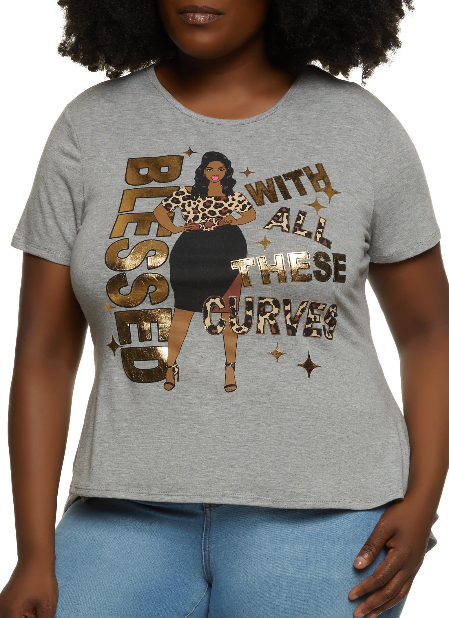 Plus Size Blessed Foil Screen Graphic Tee sold by Rainbow