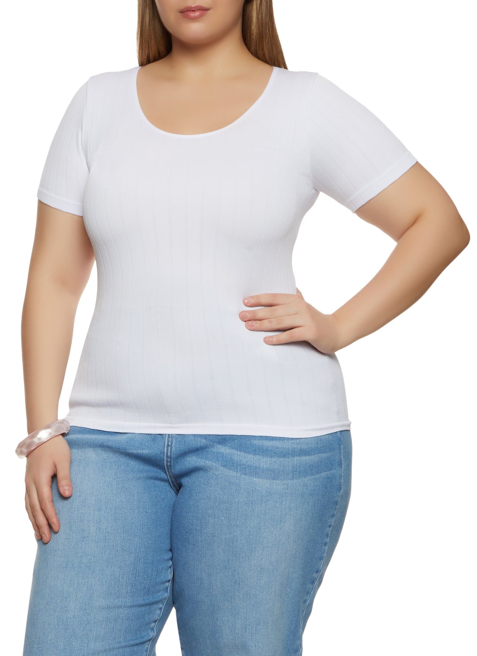 Plus Size Rib Knit Scoop Neck Tee sold by Rainbow