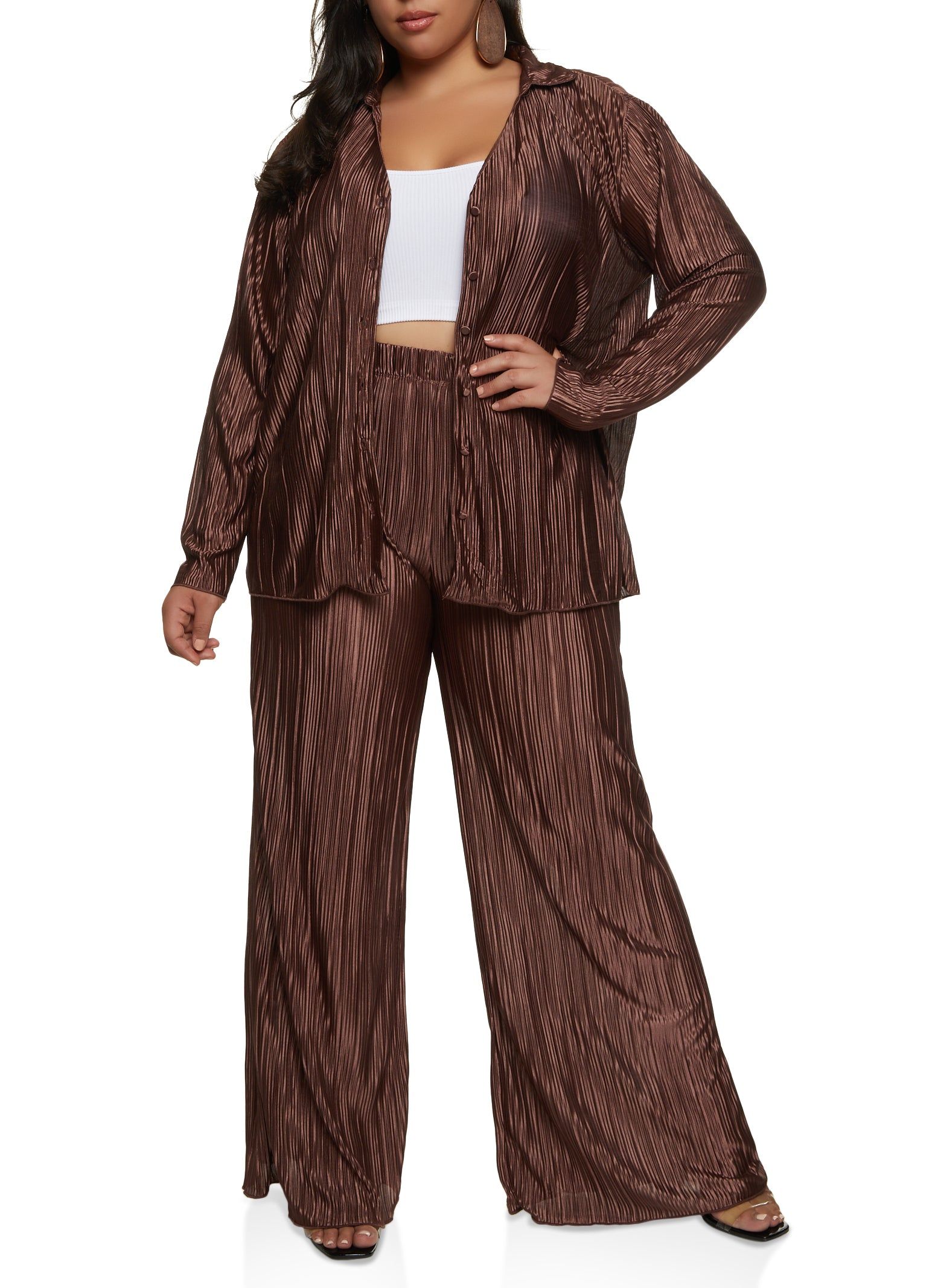 Plus Size Solid Plisse Button Front Shirt sold by Rainbow product image thumbnail 2