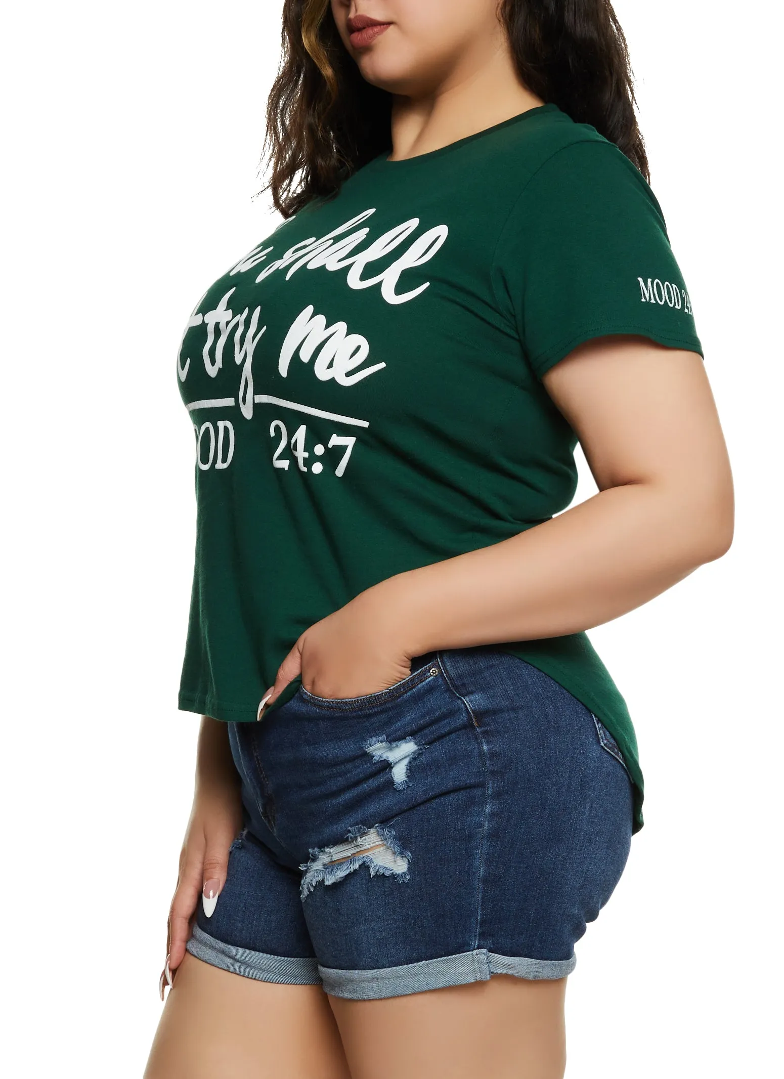 Plus Size High Low Hem Thou Shall Not Try Me Graphic Tee sold by Rainbow product image thumbnail 2
