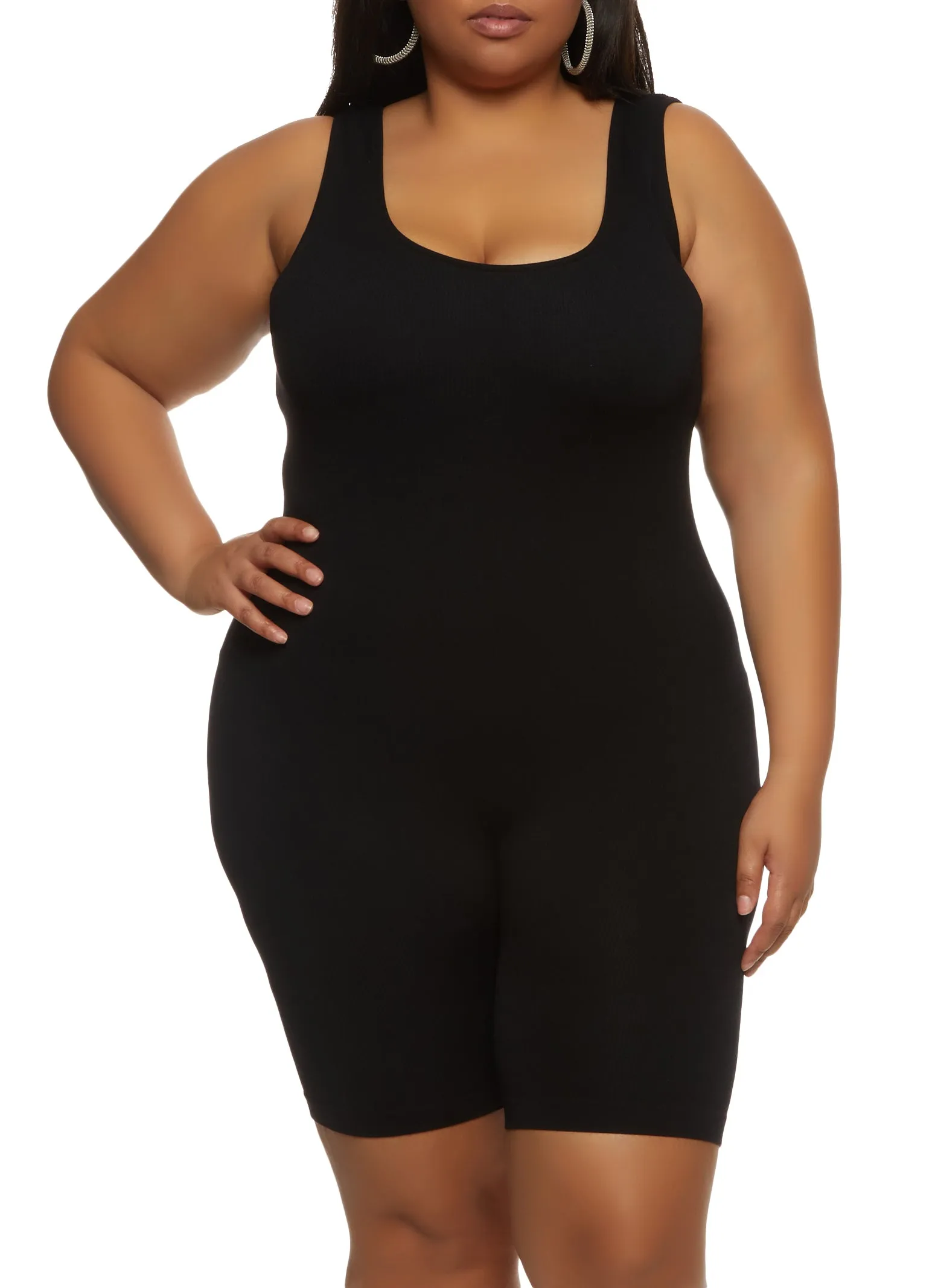 Plus Size Rib Knit Tank Romper sold by Rainbow