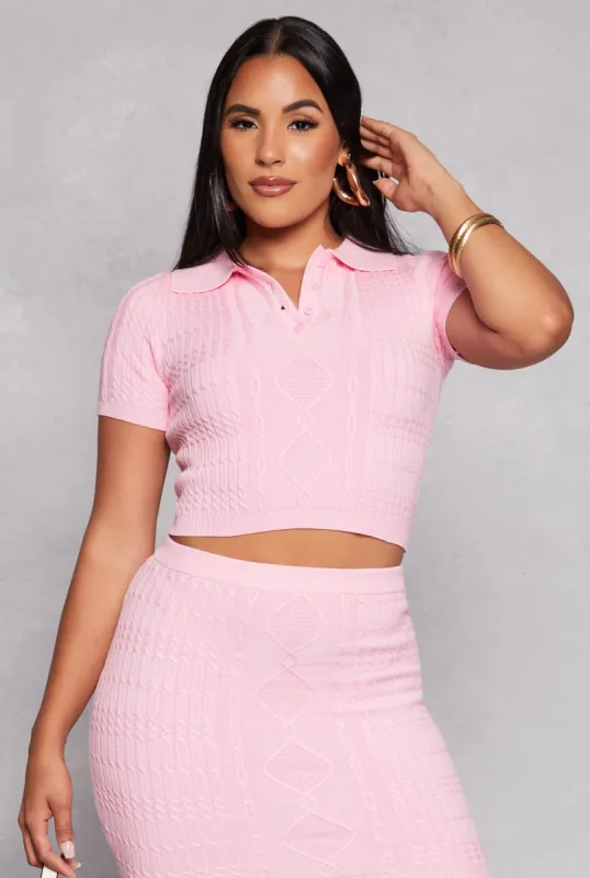 Daisy Cable Knit Cropped Polo Shirt sold by Rainbow