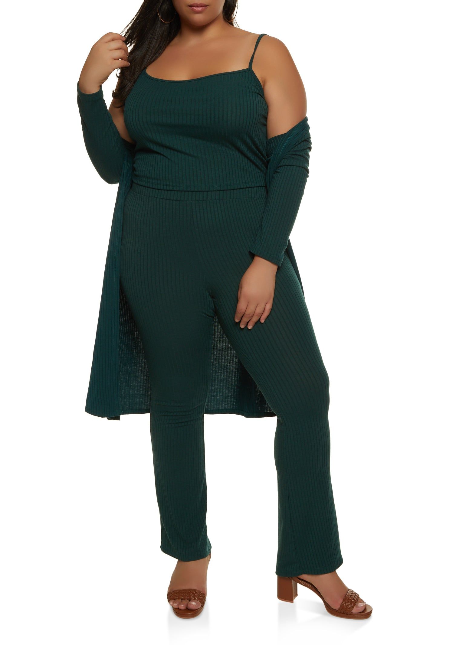 Plus Size Ribbed Knit Duster with Cami sold by Rainbow product image thumbnail 3