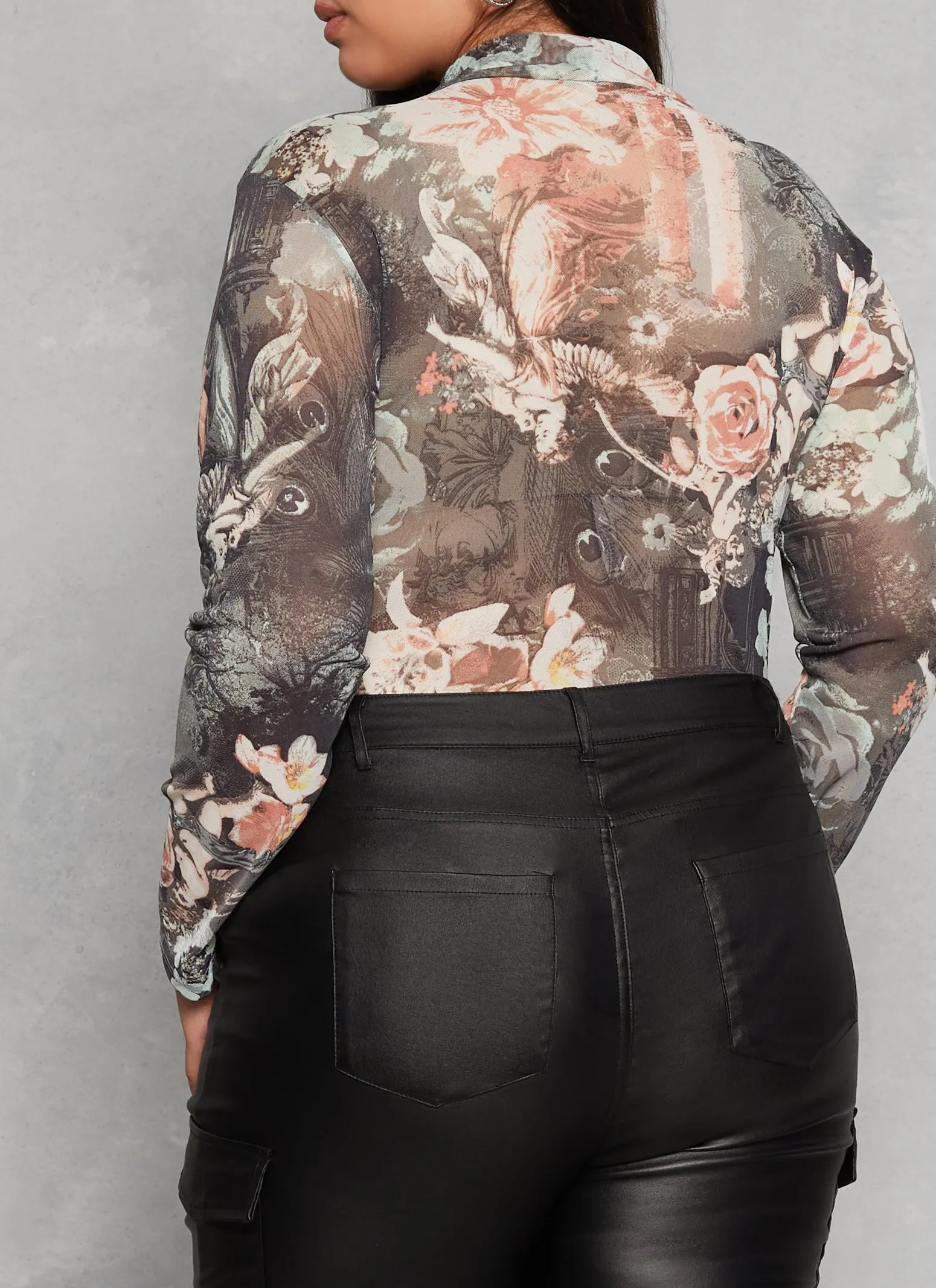 Plus Size Mesh Printed Mock Neck Bodysuit sold by Rainbow product image thumbnail 3