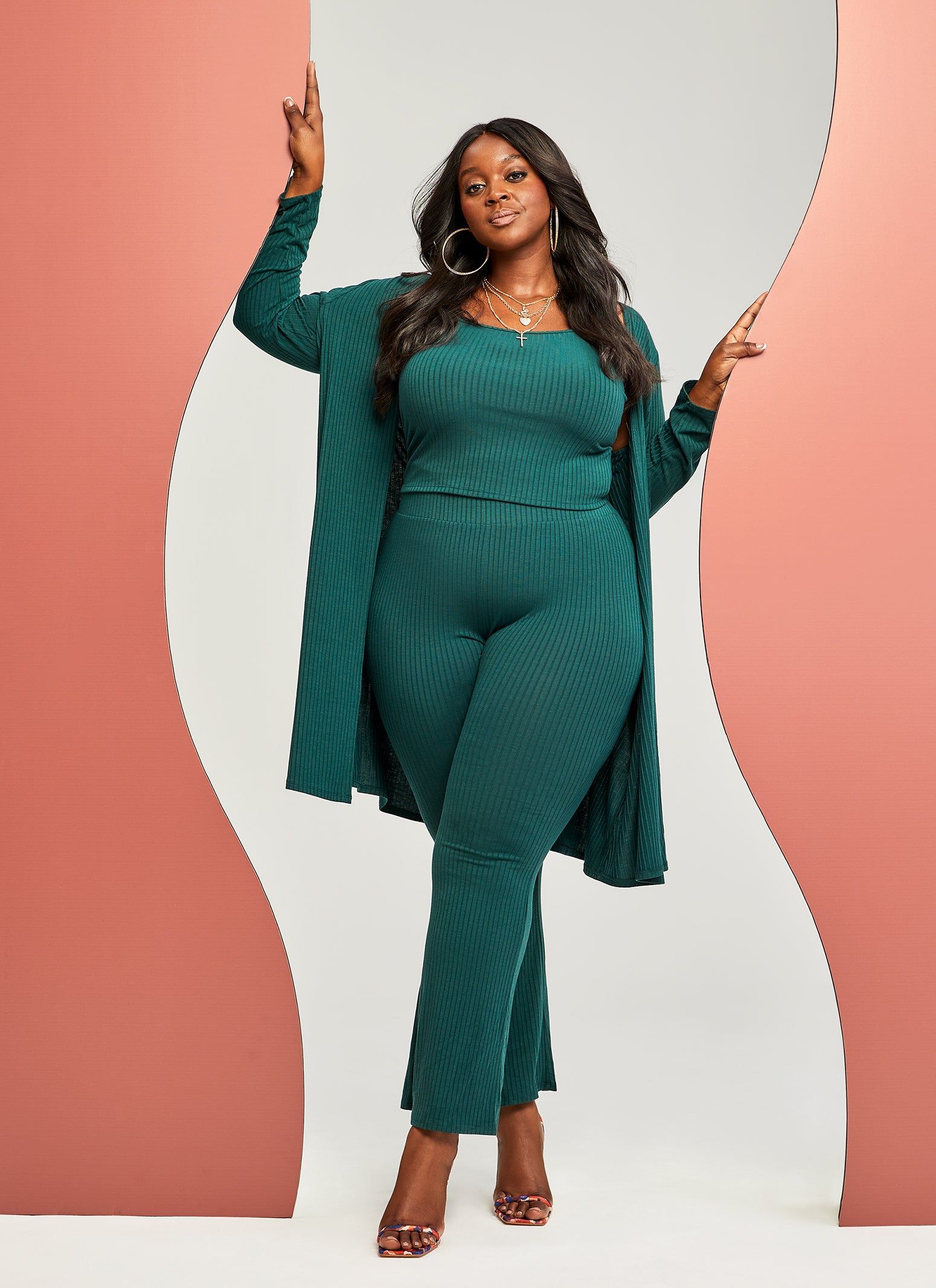 Plus Size Ribbed Knit Duster with Cami sold by Rainbow