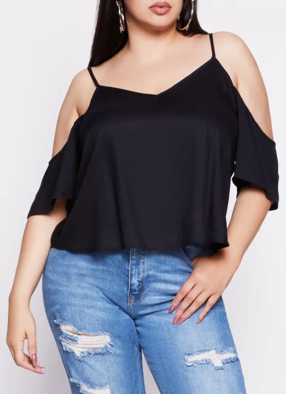 Plus Size V Neck Cold Shoulder Top sold by Rainbow