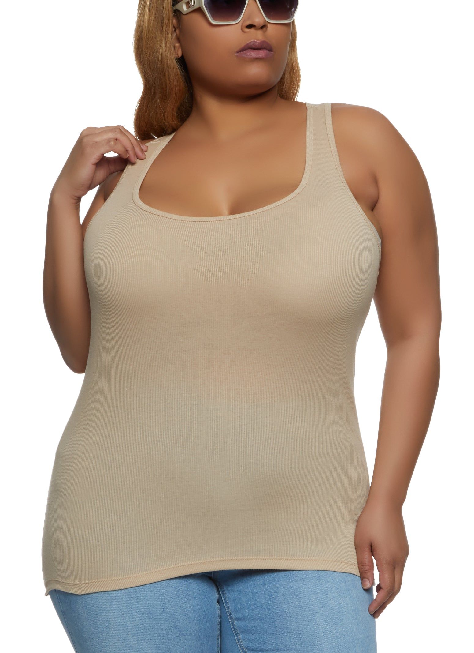 Plus Size Ribbed Knit Racerback Tank Top sold by Rainbow