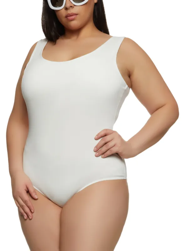 Plus Size Sleeveless Scoop Neck Tank Bodysuit sold by Rainbow