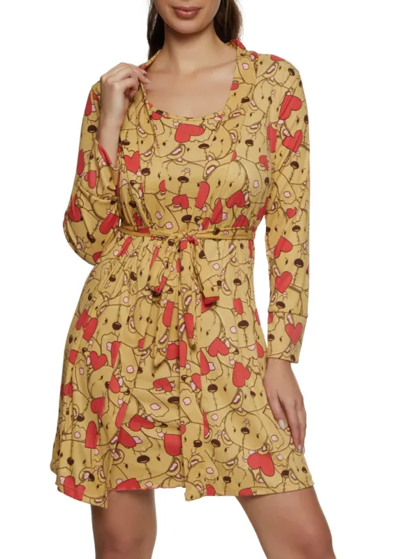 Ribbed Bear Print Cami Nightgown and Robe sold by Rainbow