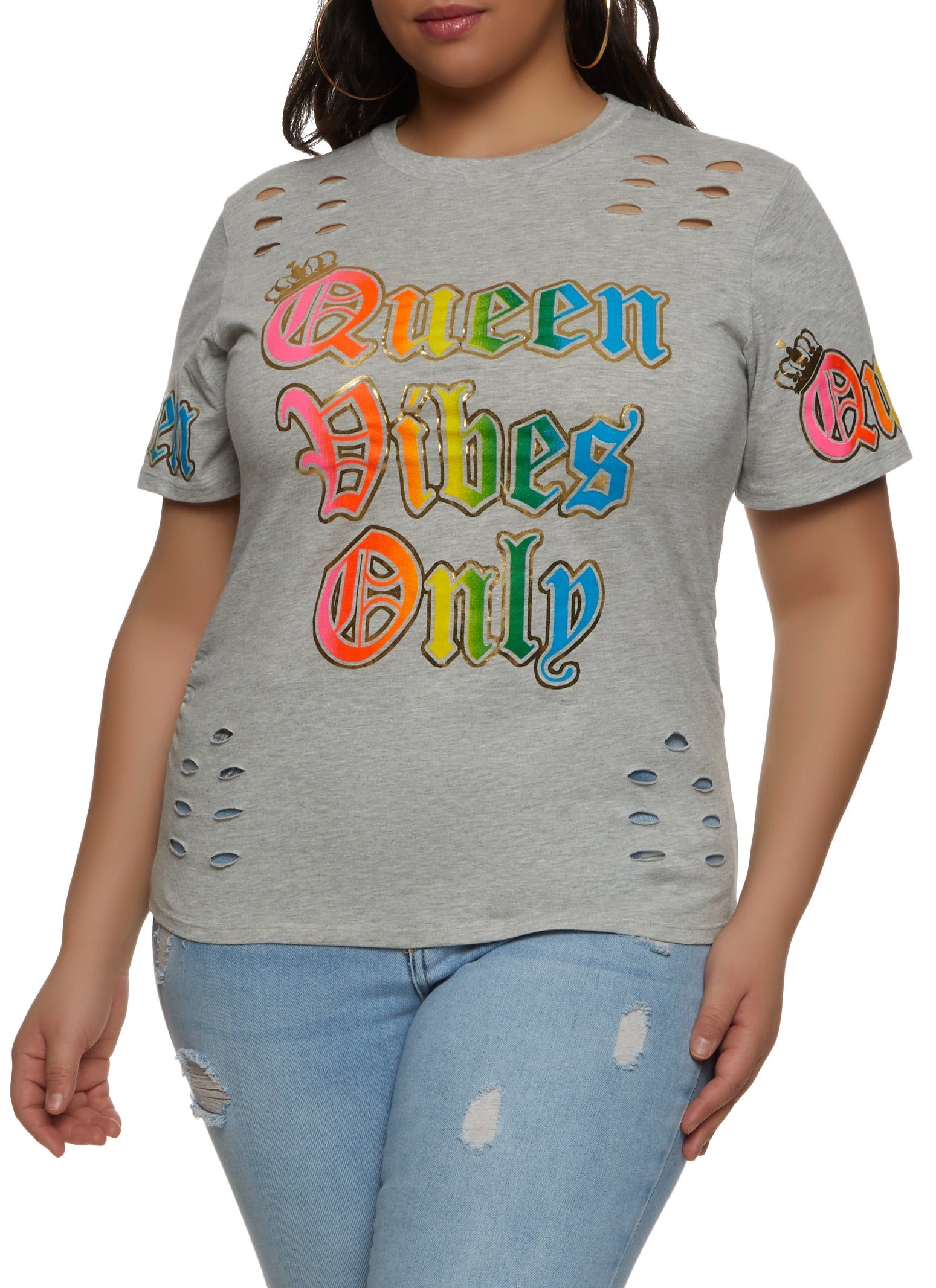 Plus Size Queen Vibes Only Laser Cut Tee sold by Rainbow