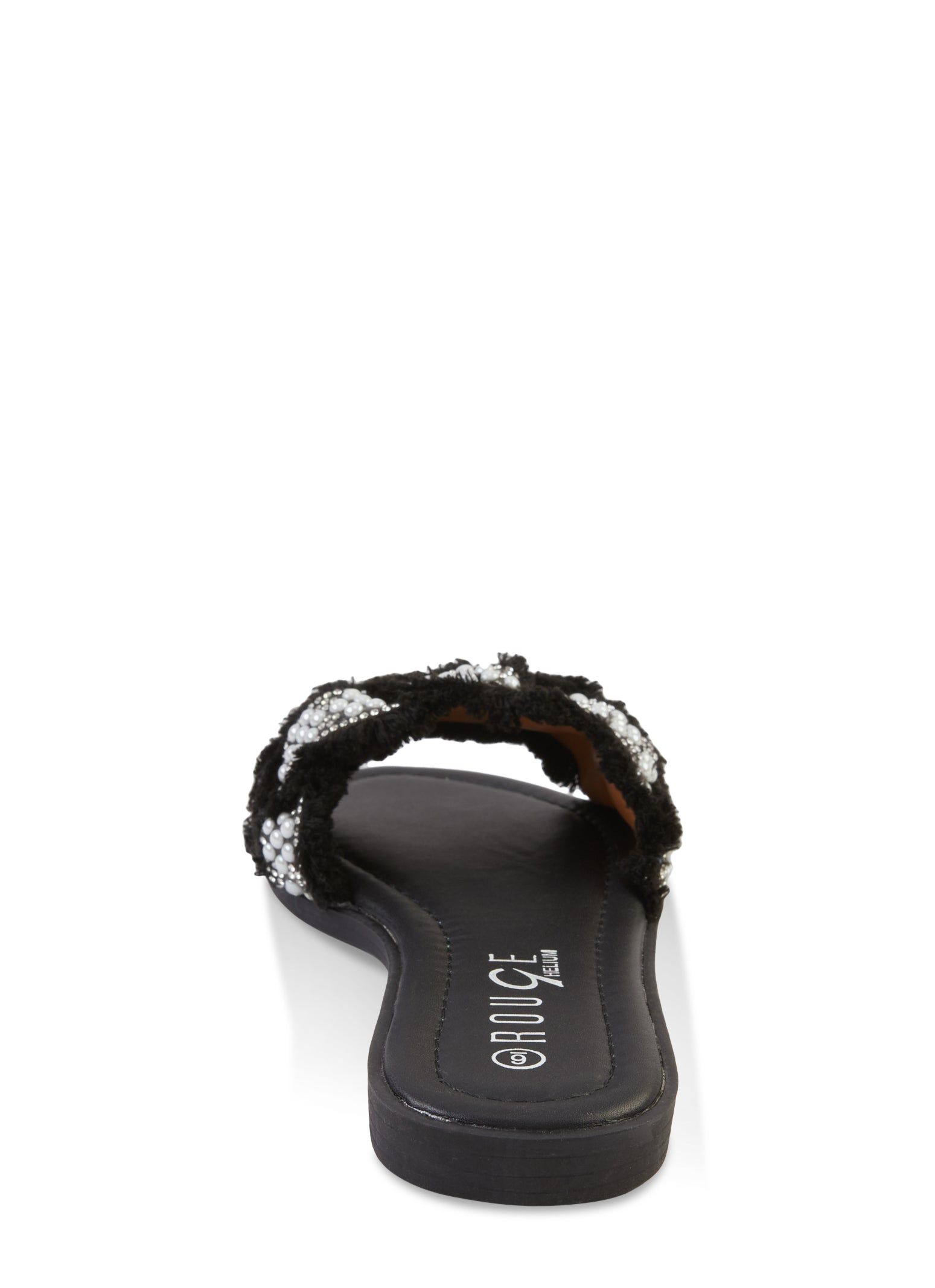 Faux Pearl Rhinestone Frayed Band Slide Sandals sold by Rainbow product image thumbnail 3