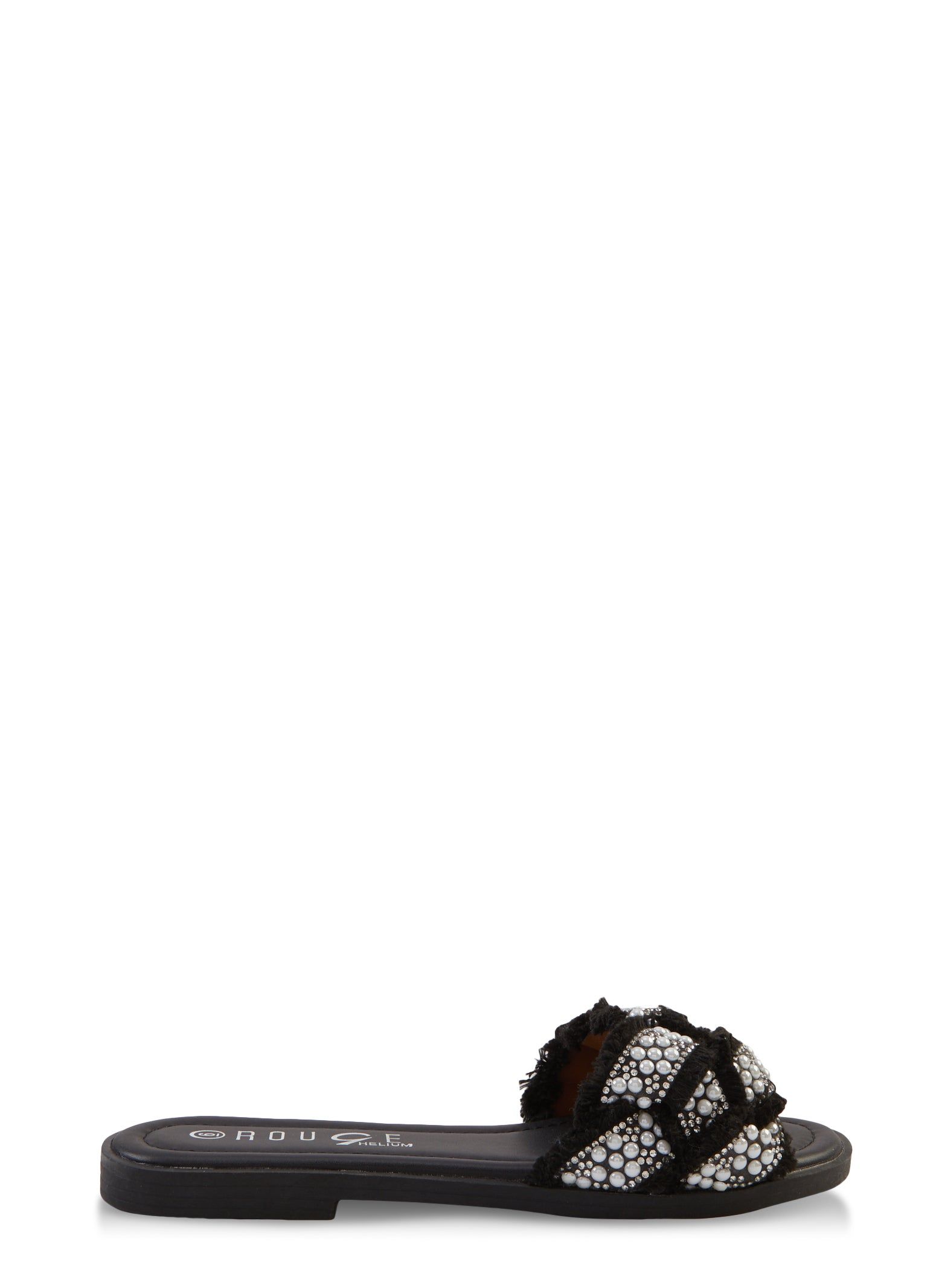 Faux Pearl Rhinestone Frayed Band Slide Sandals sold by Rainbow product image thumbnail 2