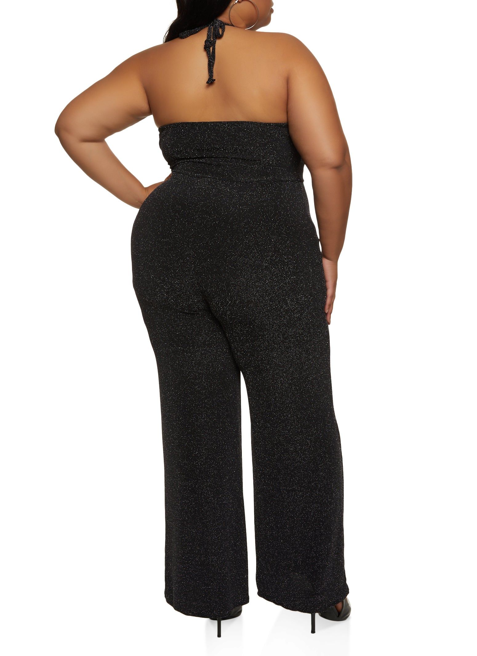Plus Size Lurex Plunge Tie Neck Sleeveless Jumpsuit sold by Rainbow product image thumbnail 2