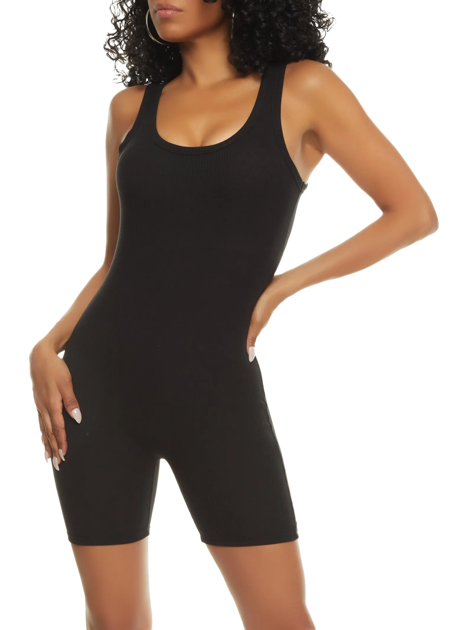 Ribbed Scoop Neck Tank Romper sold by Rainbow