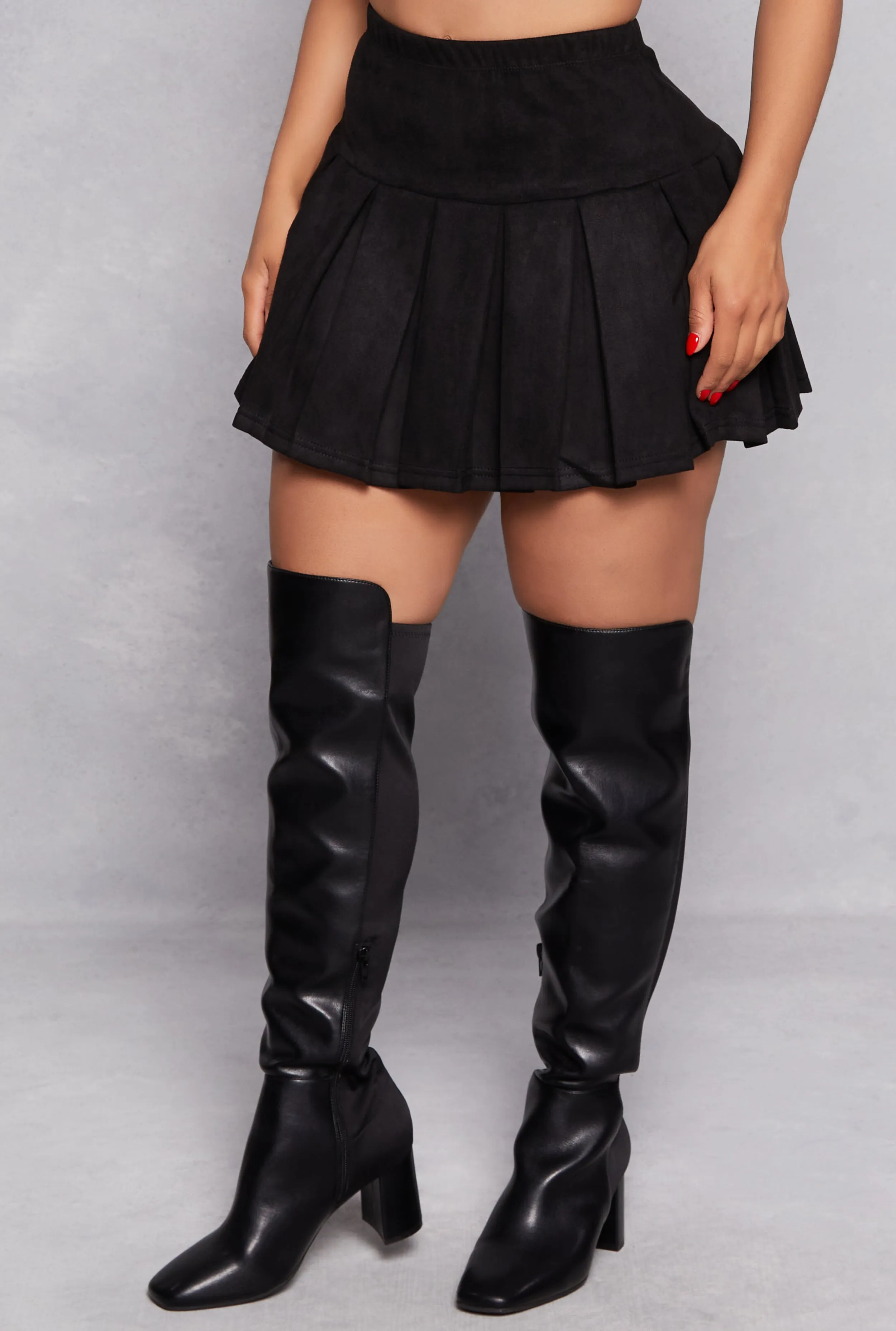 Solid Faux Suede High Waist Pleated Skirt sold by Rainbow product image thumbnail 2