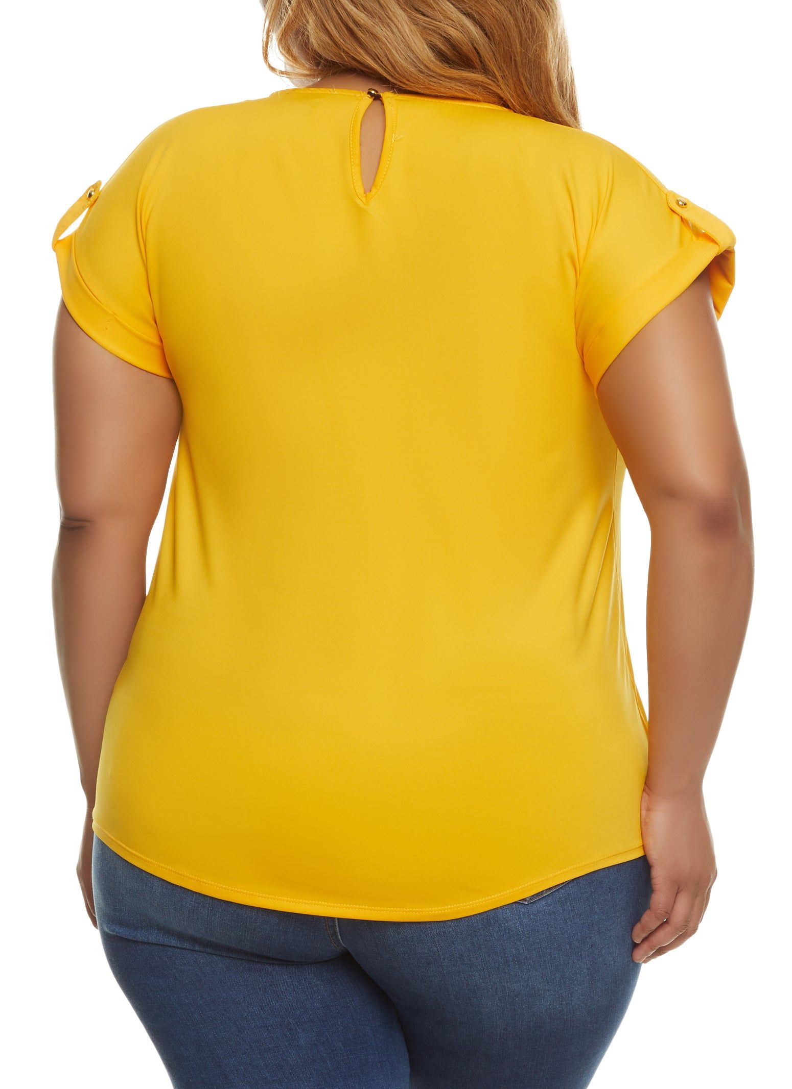 Plus Size Tabbed Short Sleeve Blouse with Necklace sold by Rainbow product image thumbnail 2
