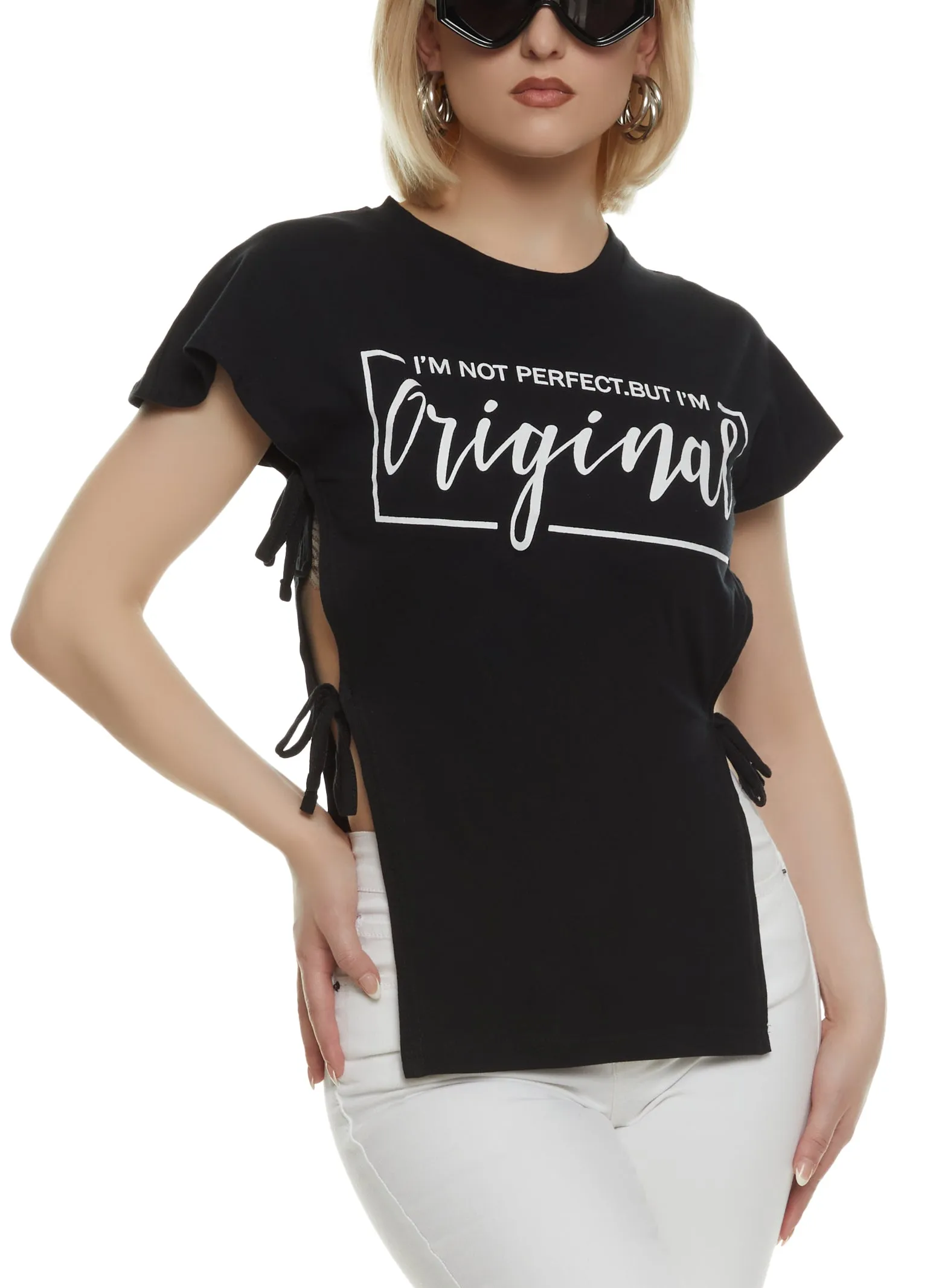 Im Not Perfect But Im Original Open Tie Side Tee sold by Rainbow