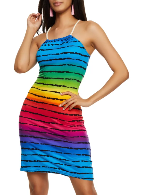 Rainbow Stripe Rope Strap Midi Dress sold by Rainbow