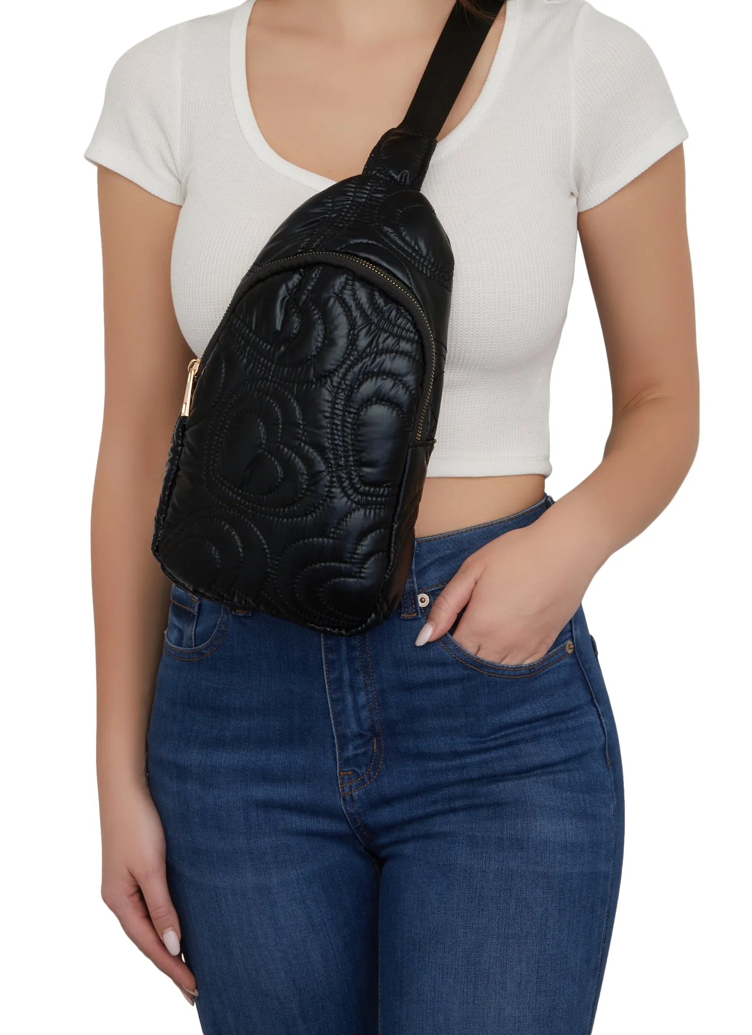 Faux Leather Heart Quilted Sling Backpack sold by Rainbow