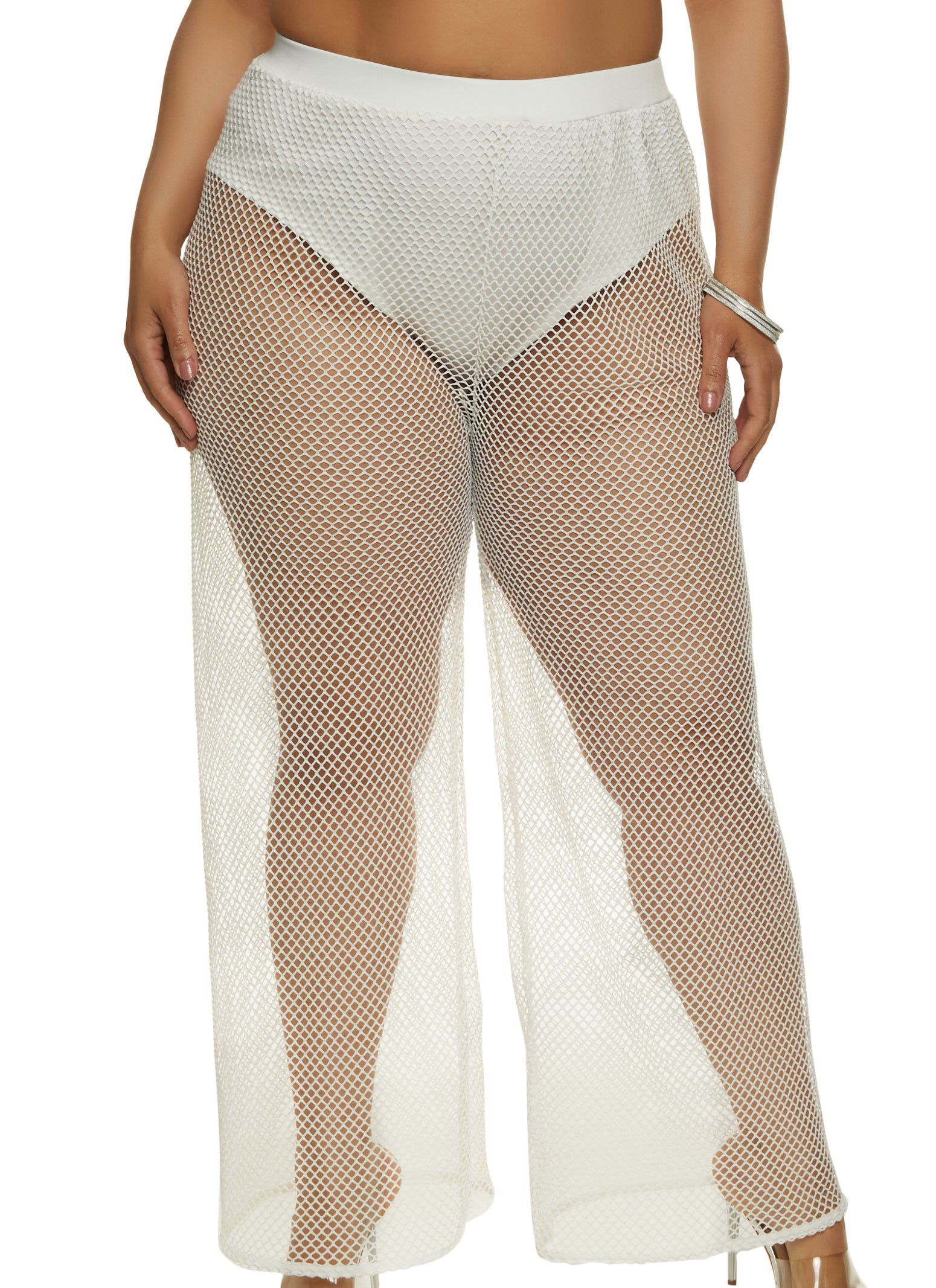 Plus Size Solid Fishnet Pants sold by Rainbow