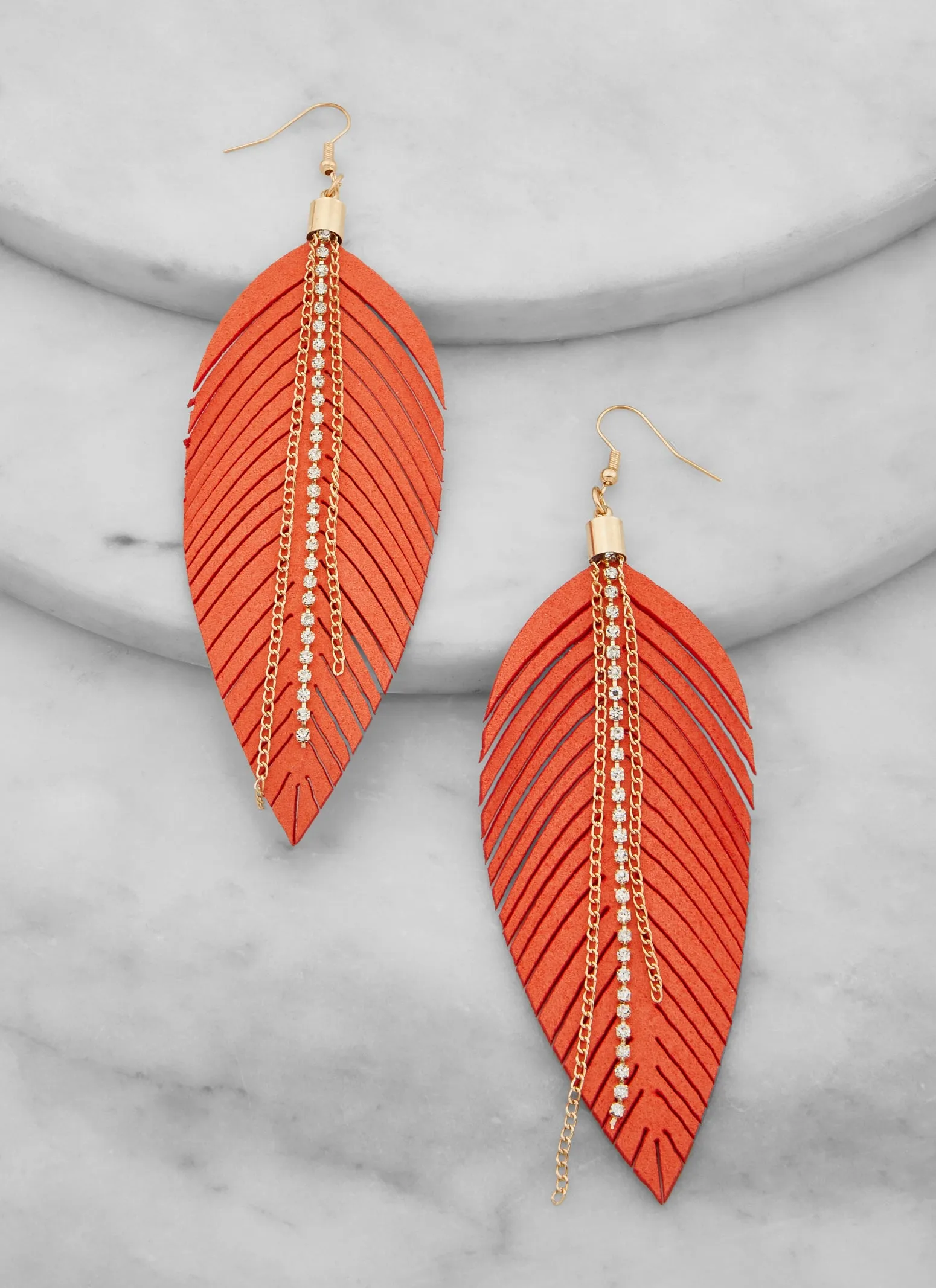 Leaf Rhinestone Fringe Drop Earrings sold by Rainbow product image thumbnail 2