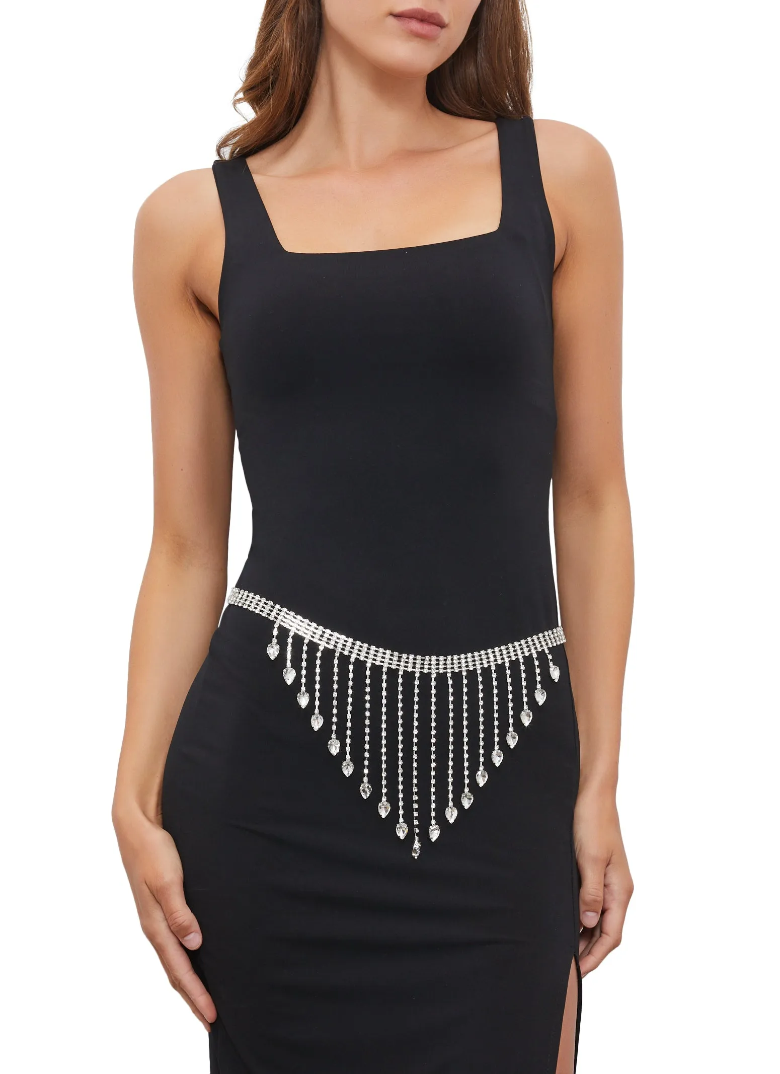 Rhinestone Fringe Chain Belt sold by Rainbow