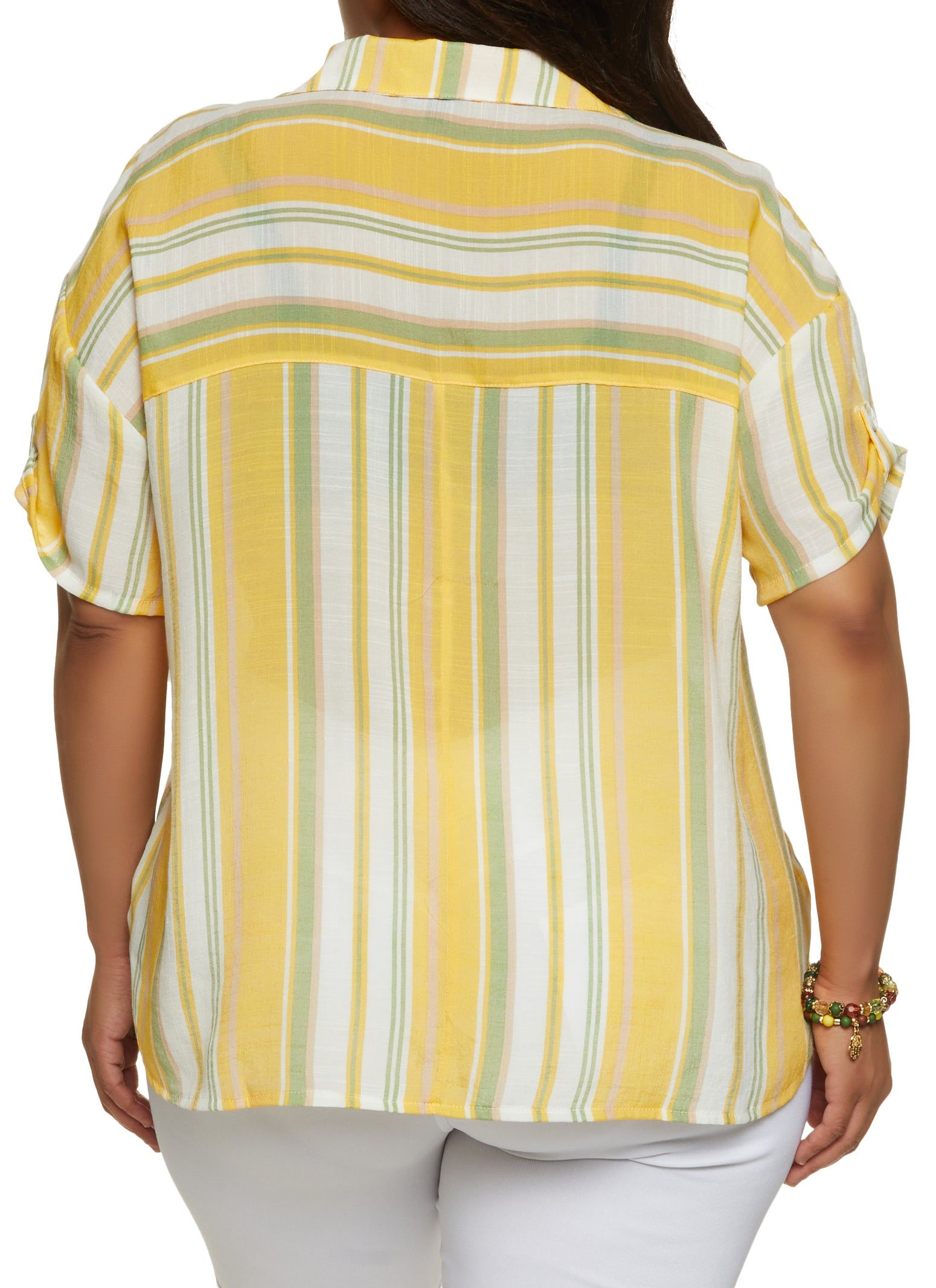 Plus Size Striped Cuffed Sleeve Shirt sold by Rainbow product image thumbnail 2